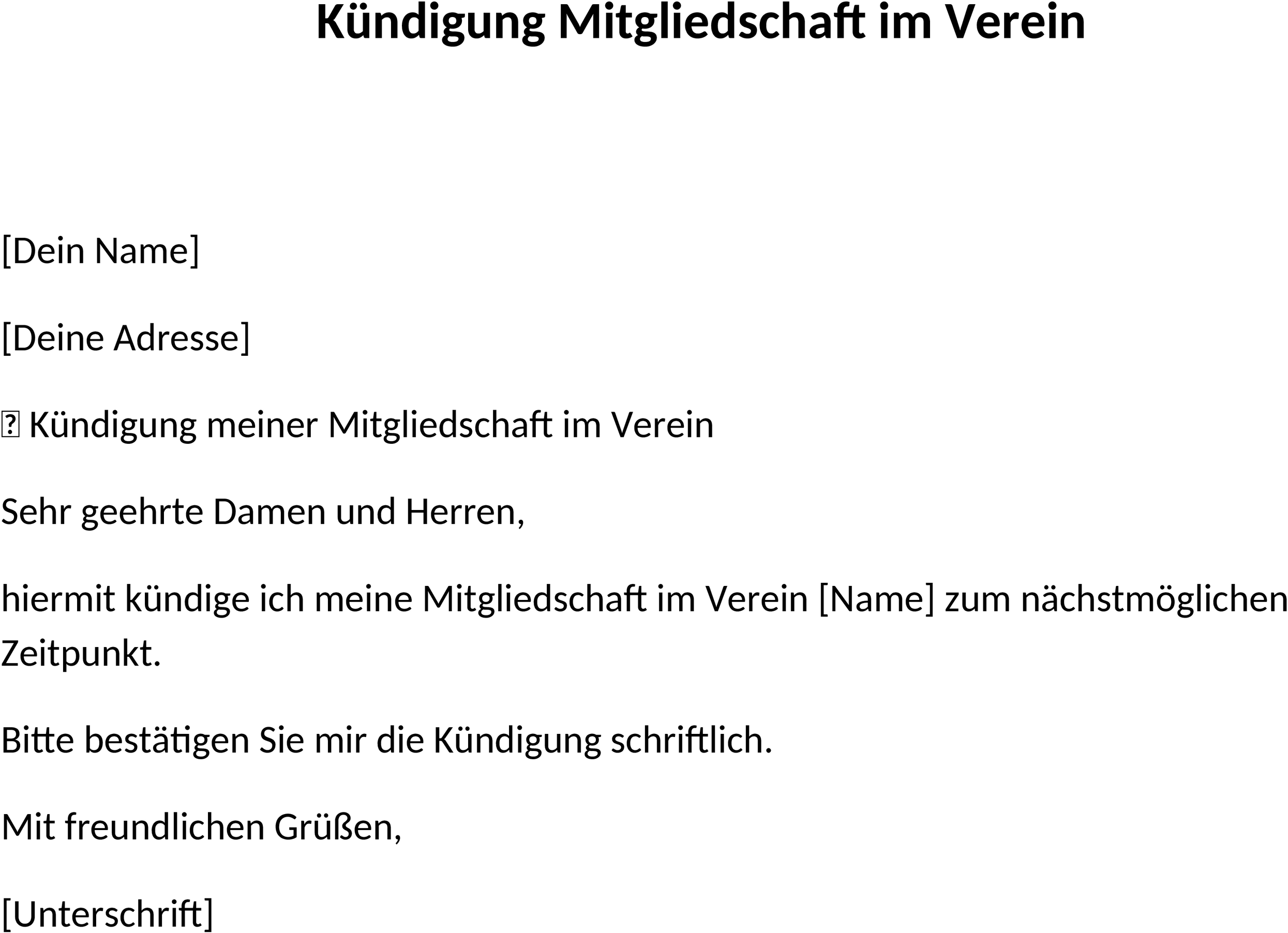Kündigung Vereinsmitgliedschaft Word Vorlage