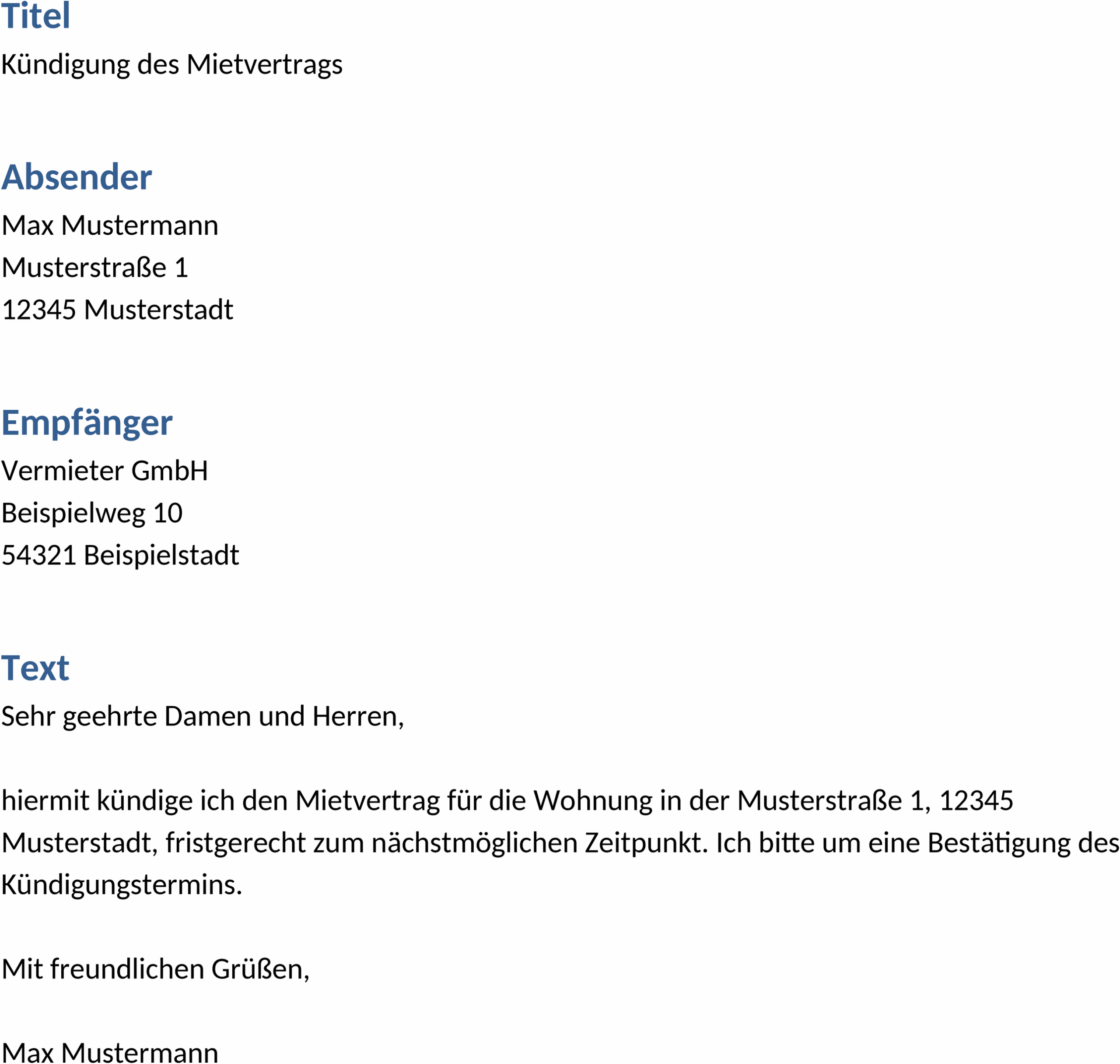 Word-Vorlage Kündigung Vermieter