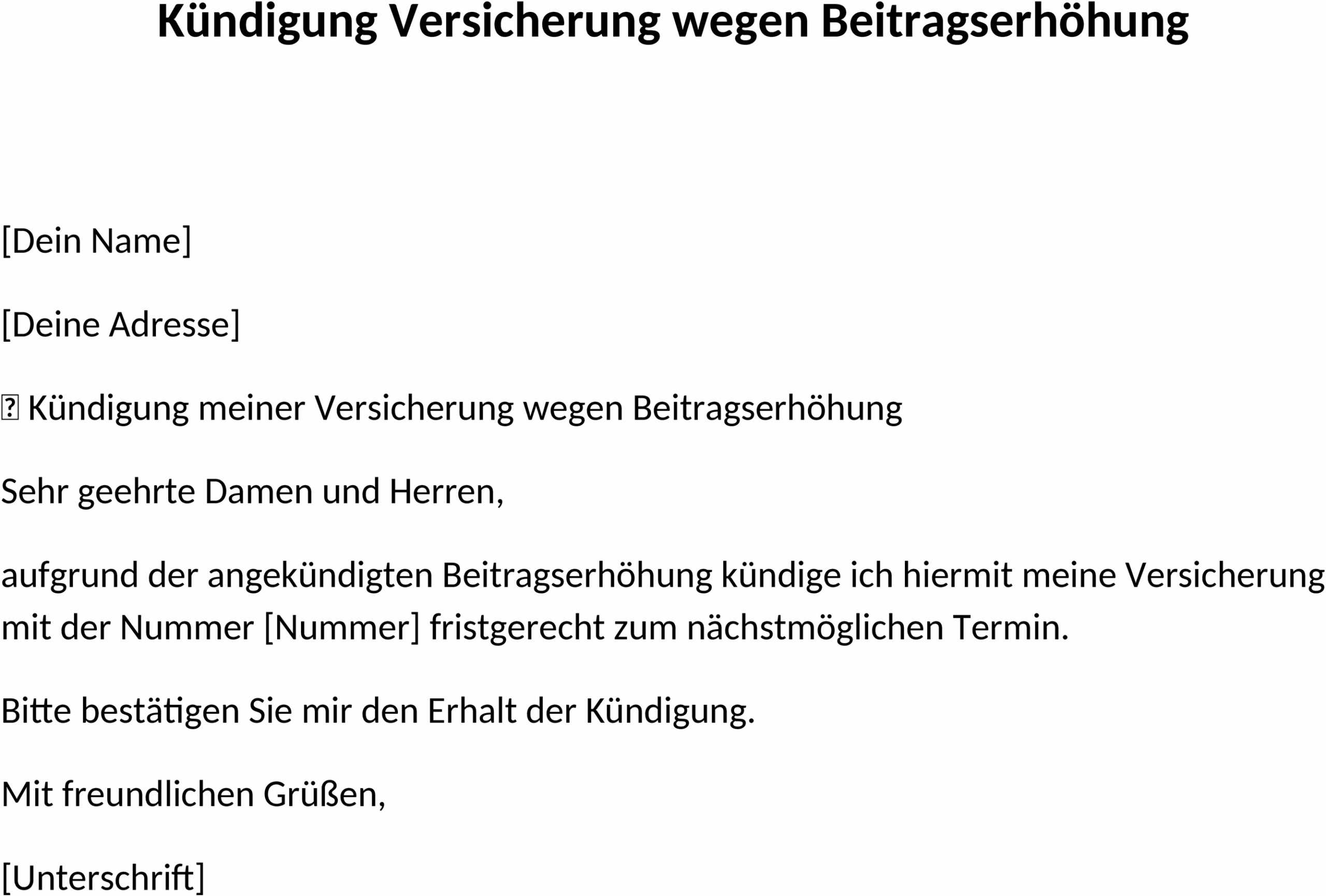 Word-Vorlage Kündigung Versicherung bei Beitragserhöhung