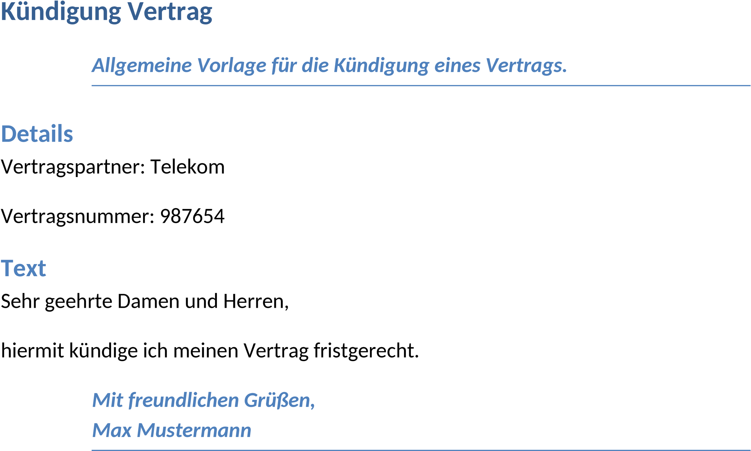 Kündigung Vertrag Word-Vorlage