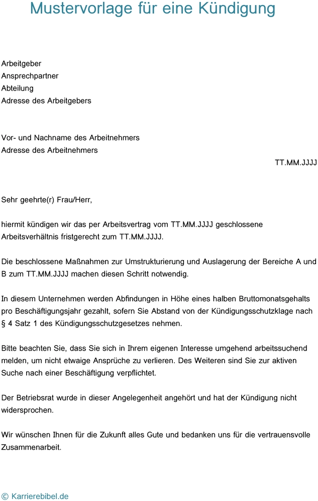 kuendigung-vorlage-arbeitgeber-arbeitsverhaeltnis
