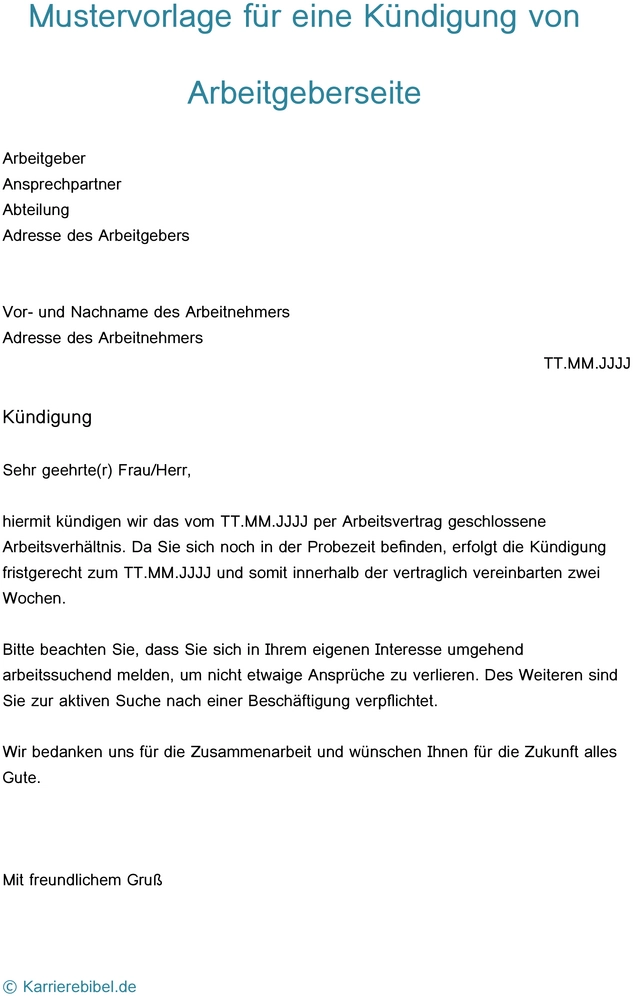 kuendigung-vorlage-arbeitgeber-arbeitsvertrag