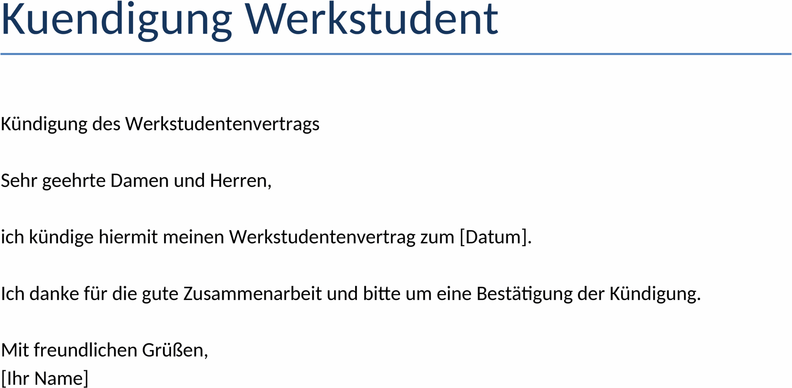 Kündigungsvorlage für Werkstudenten