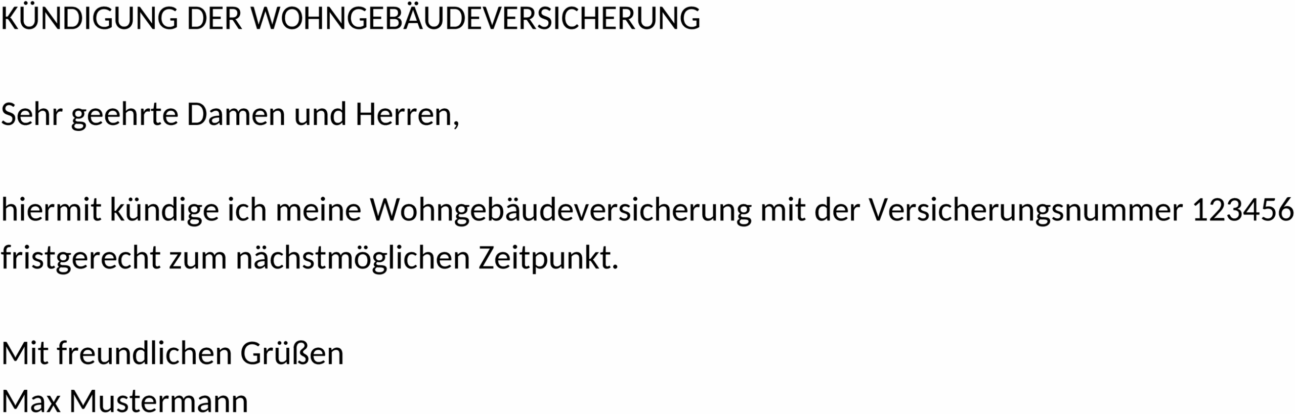 Word-Vorlage zur Kündigung Wohngebäudeversicherung