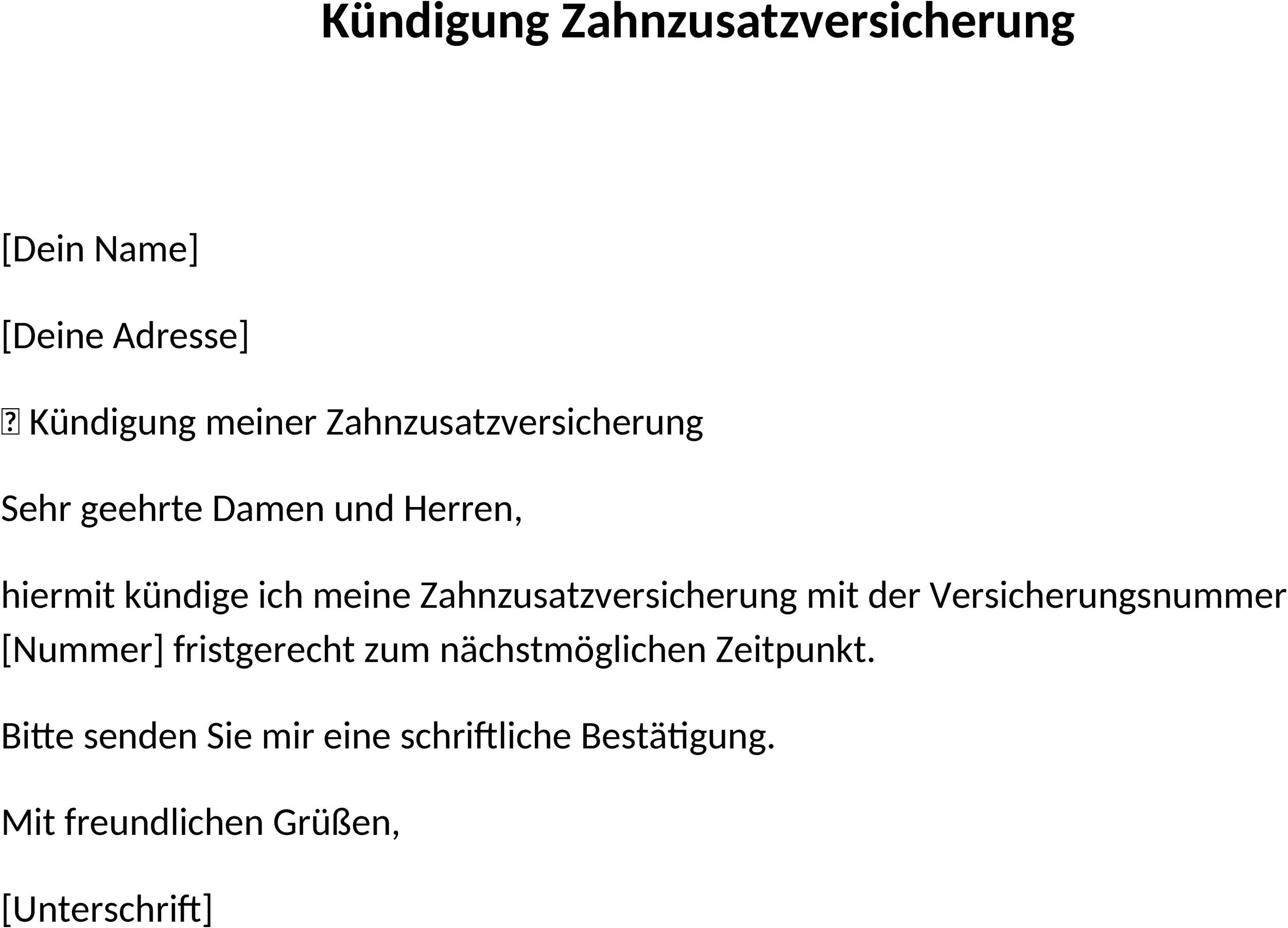 Word-Vorlage Kündigung Zahnzusatzversicherung