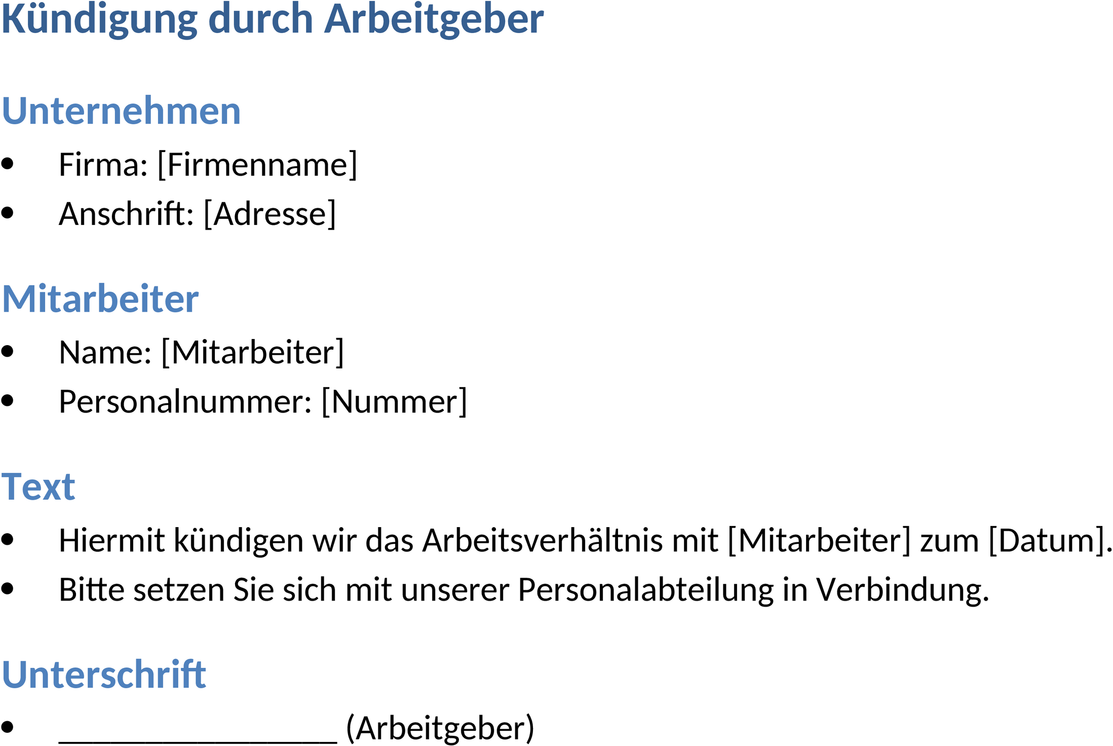 Kündigungsschreiben vom Arbeitgeber als Word-Datei
