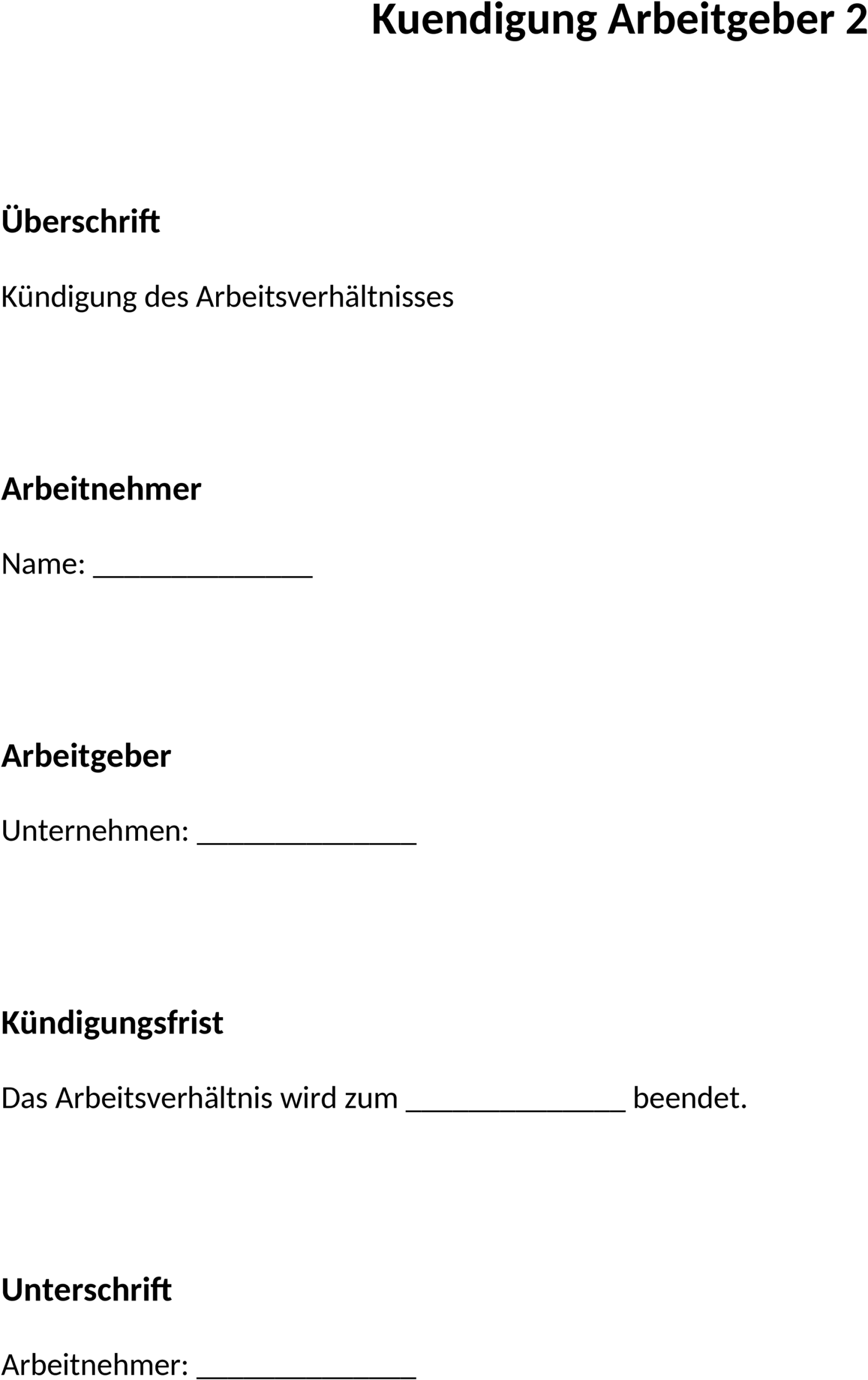Word-Vorlage Kündigungsschreiben Arbeitgeber