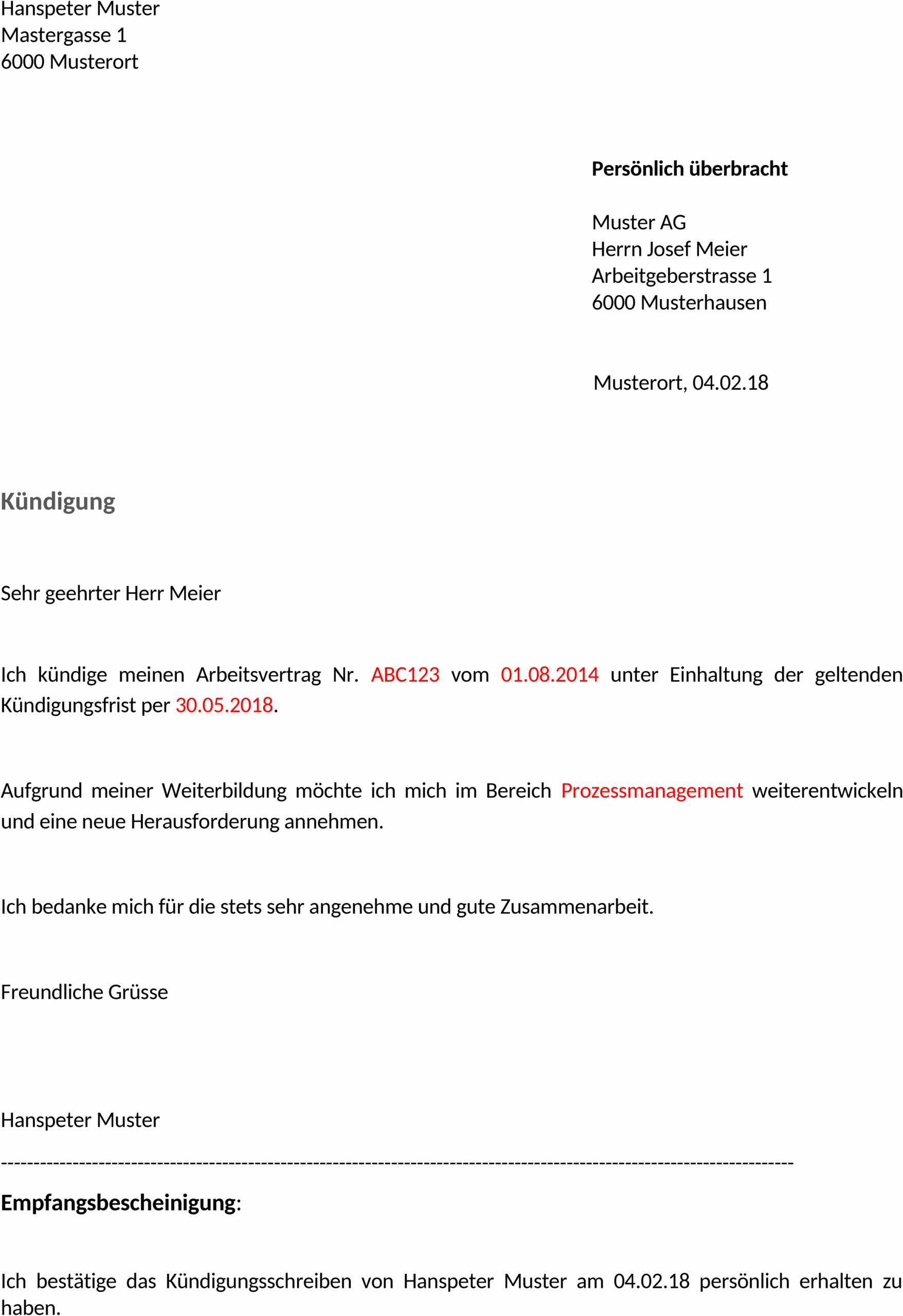 Kuendigungsschreiben Vorlage Arbeitnehmer Schweiz Word