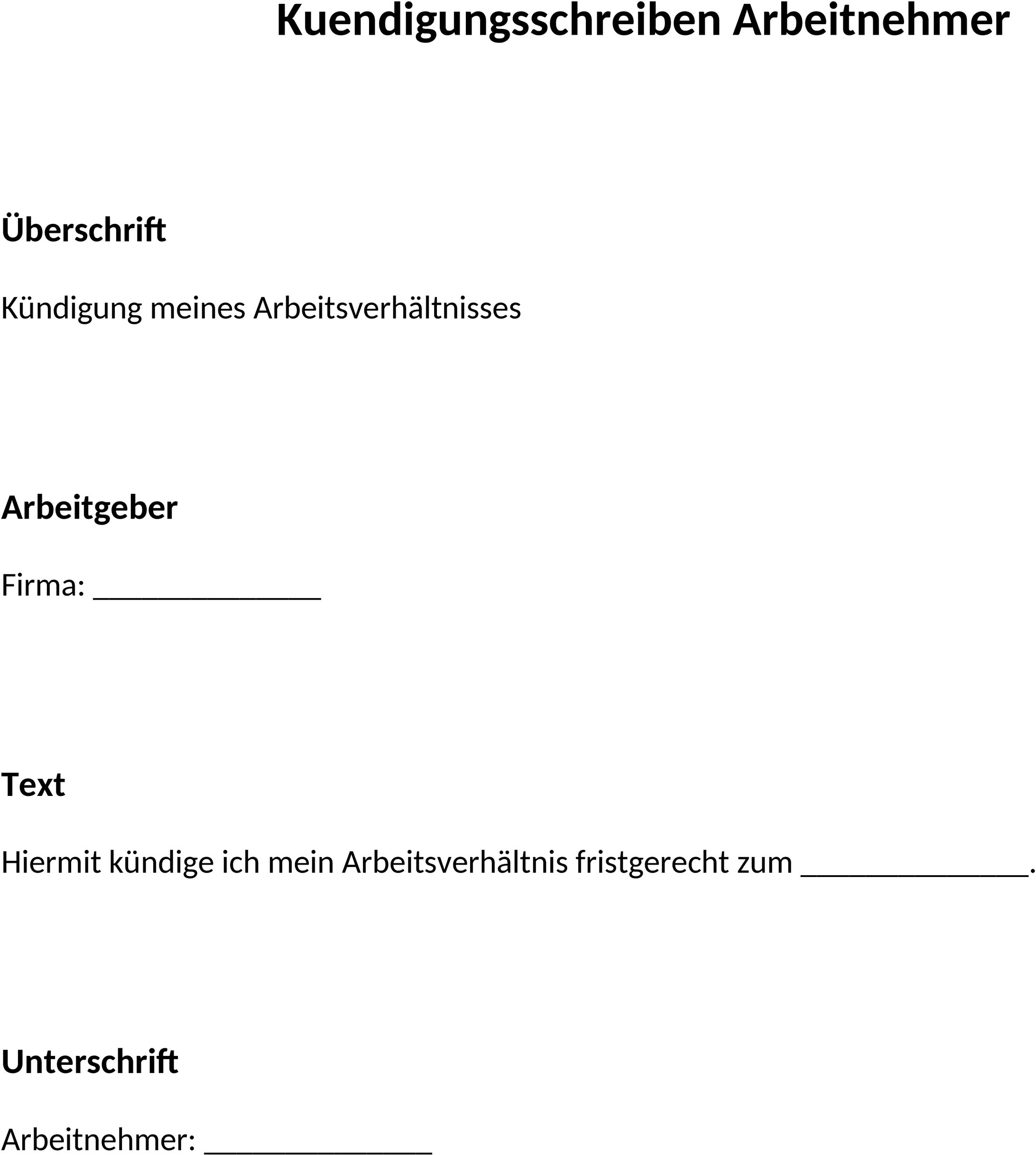 Kündigungsschreiben Vorlage für Arbeitnehmer