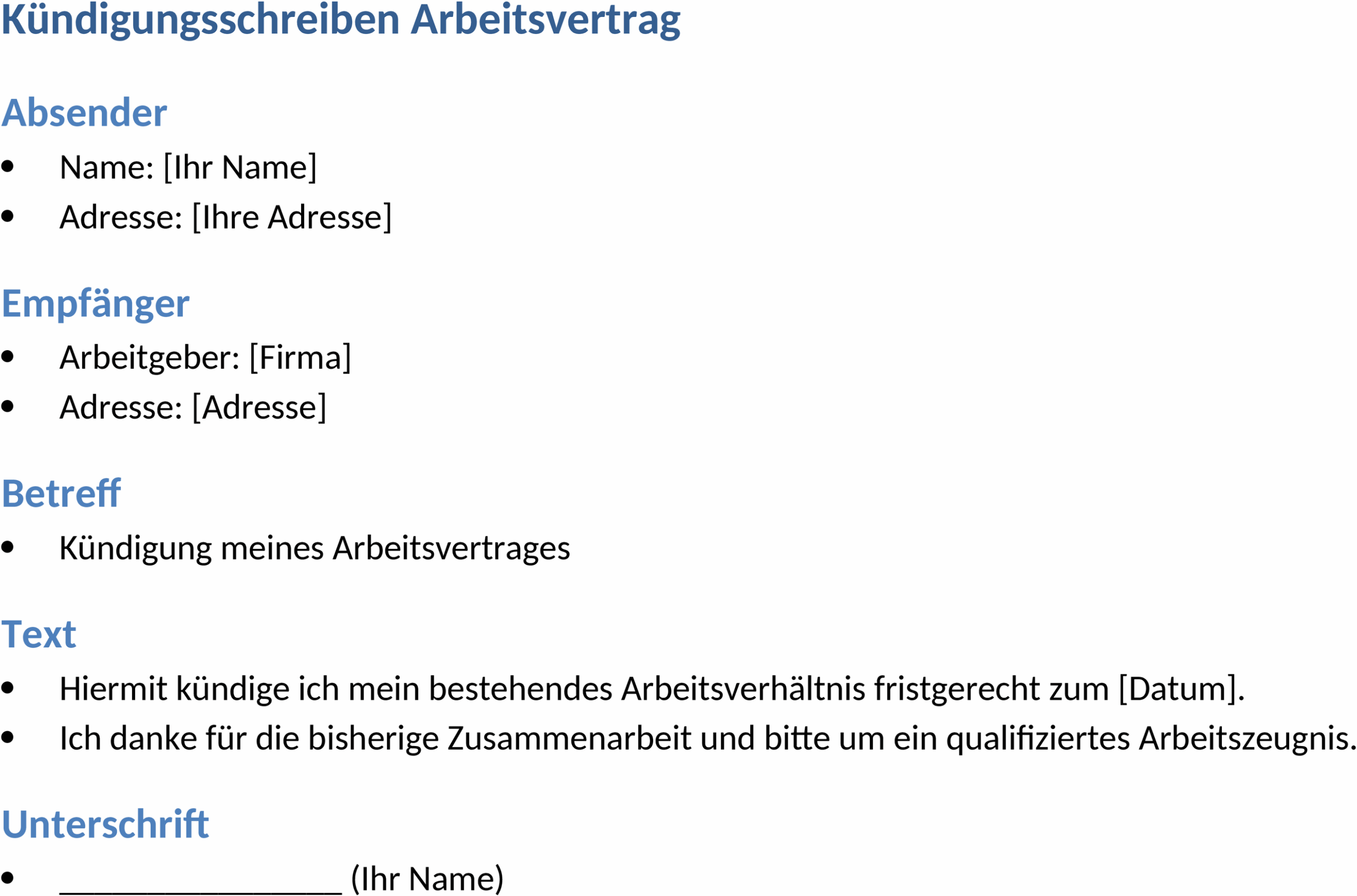 Kuendigungsschreiben Arbeitsvertrag Word-Vorlage