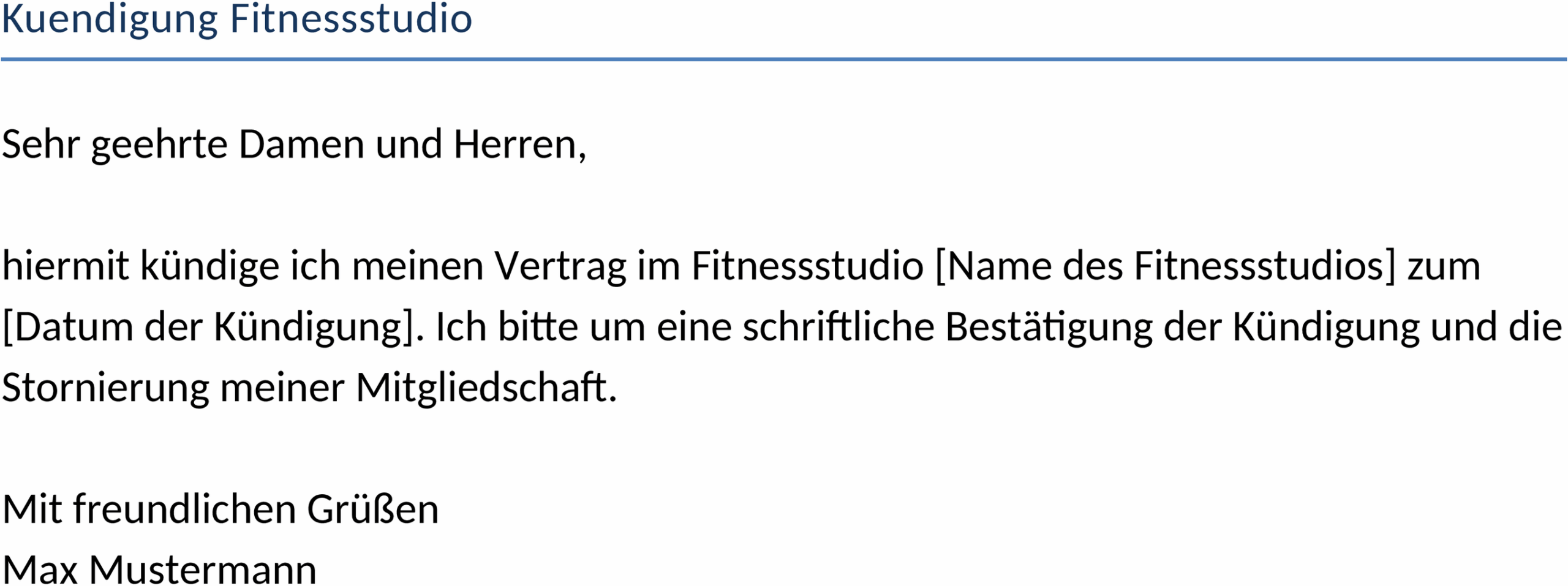 Kündigungsschreiben für das Fitnessstudio als Word-Datei