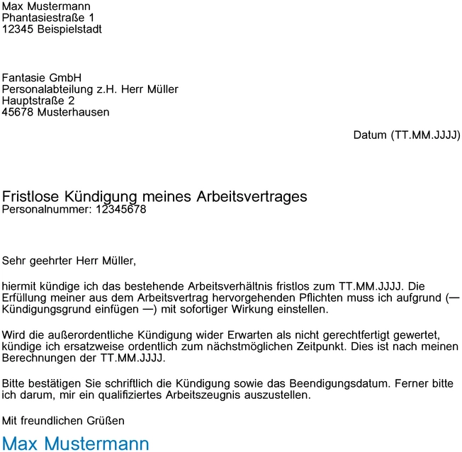 kuendigungsschreiben-fristlose-kuendigung-arbeitsvertrag