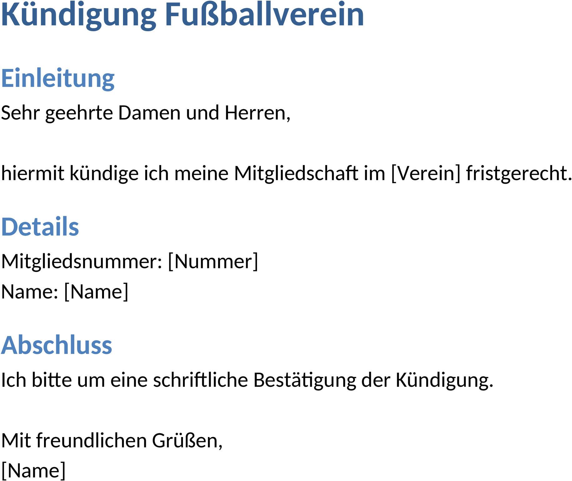 Kuendigungsschreiben Fussballverein Vorlage
