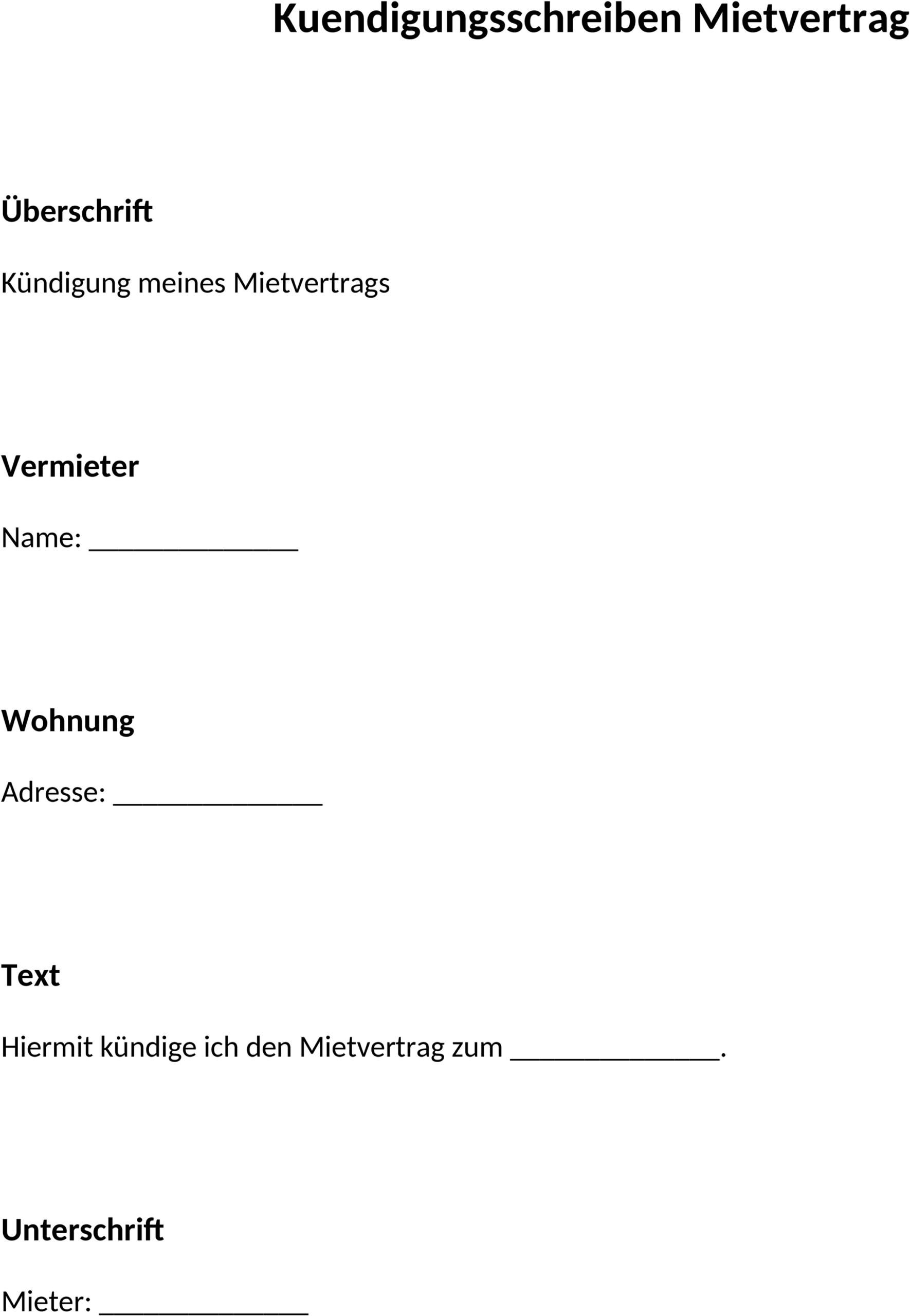 Kuendigungsschreiben Mietvertrag Word