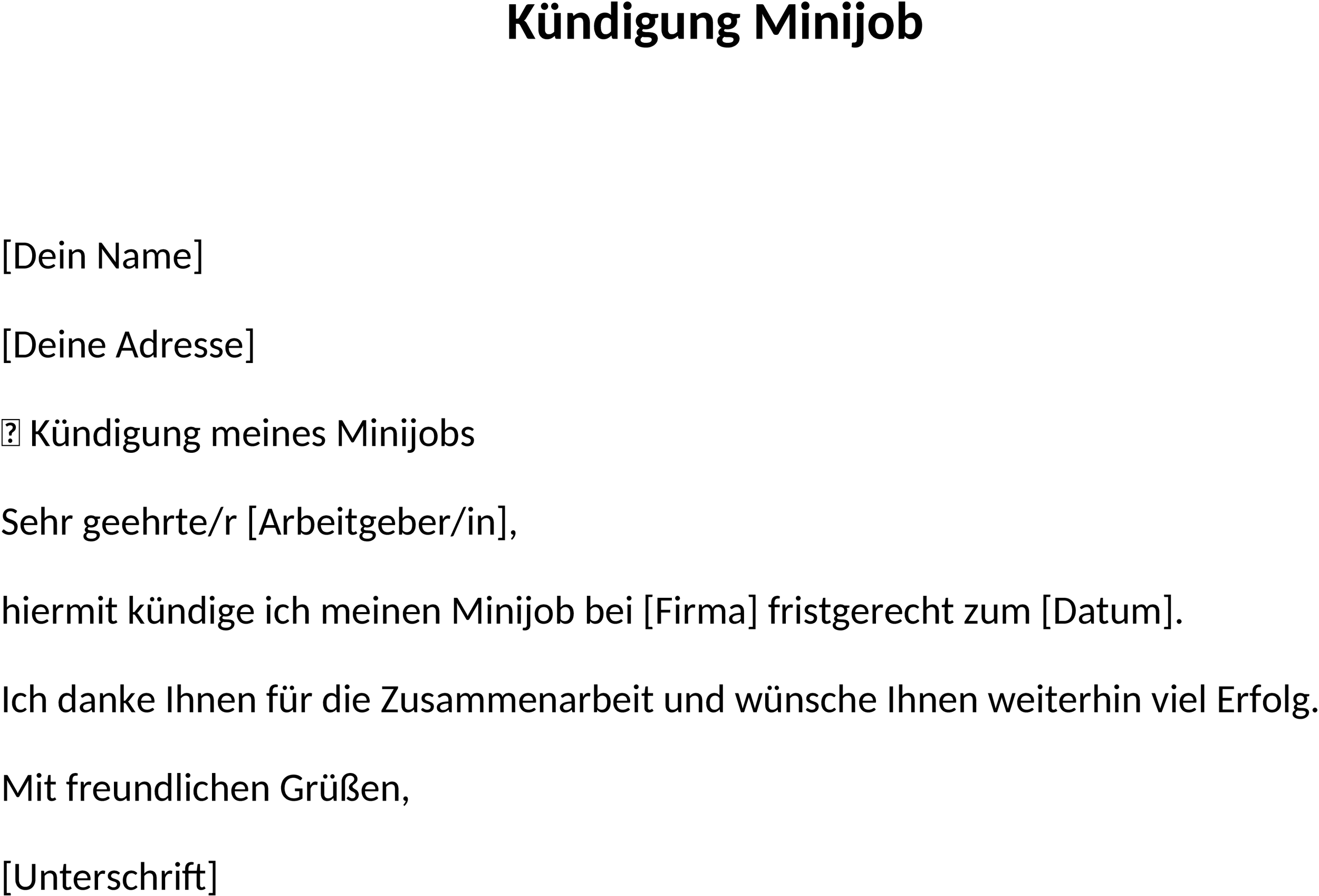 Kündigungsschreiben für Minijob