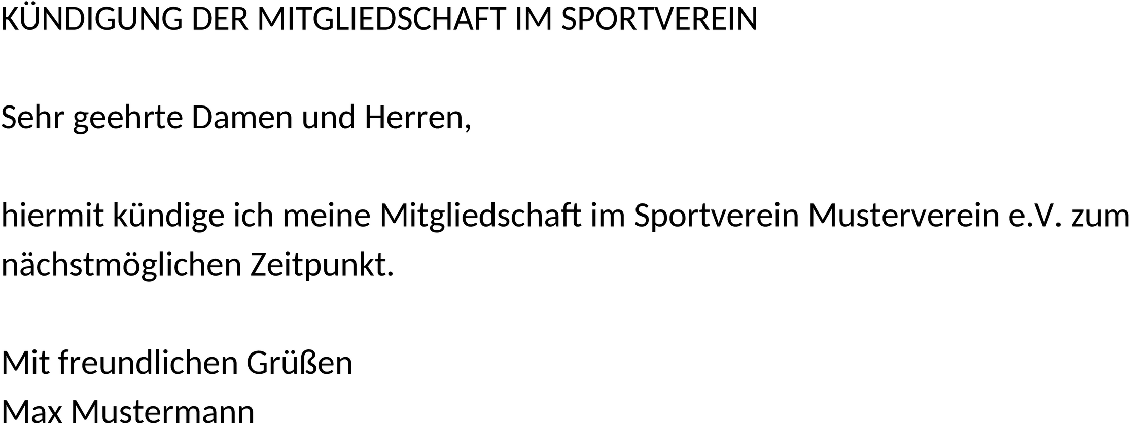 Kündigungsschreiben für Sportverein