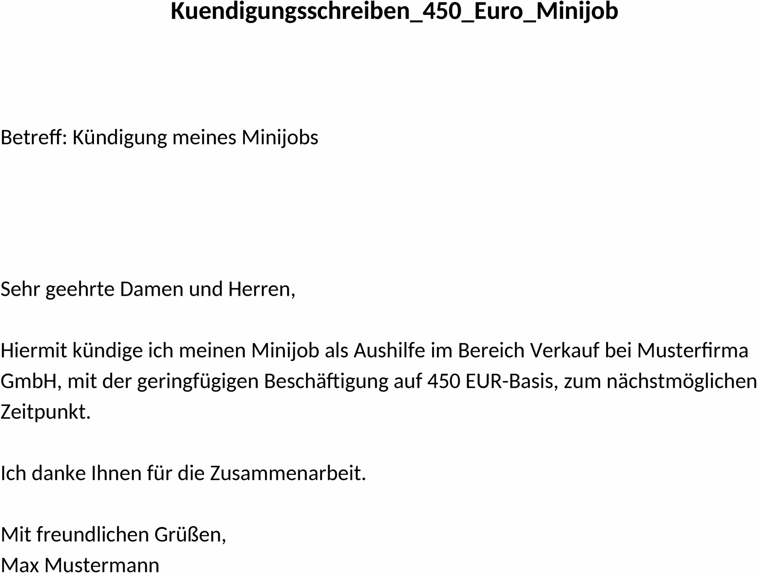 Kündigungsschreiben Vorlage für 450-Euro-Minijob
