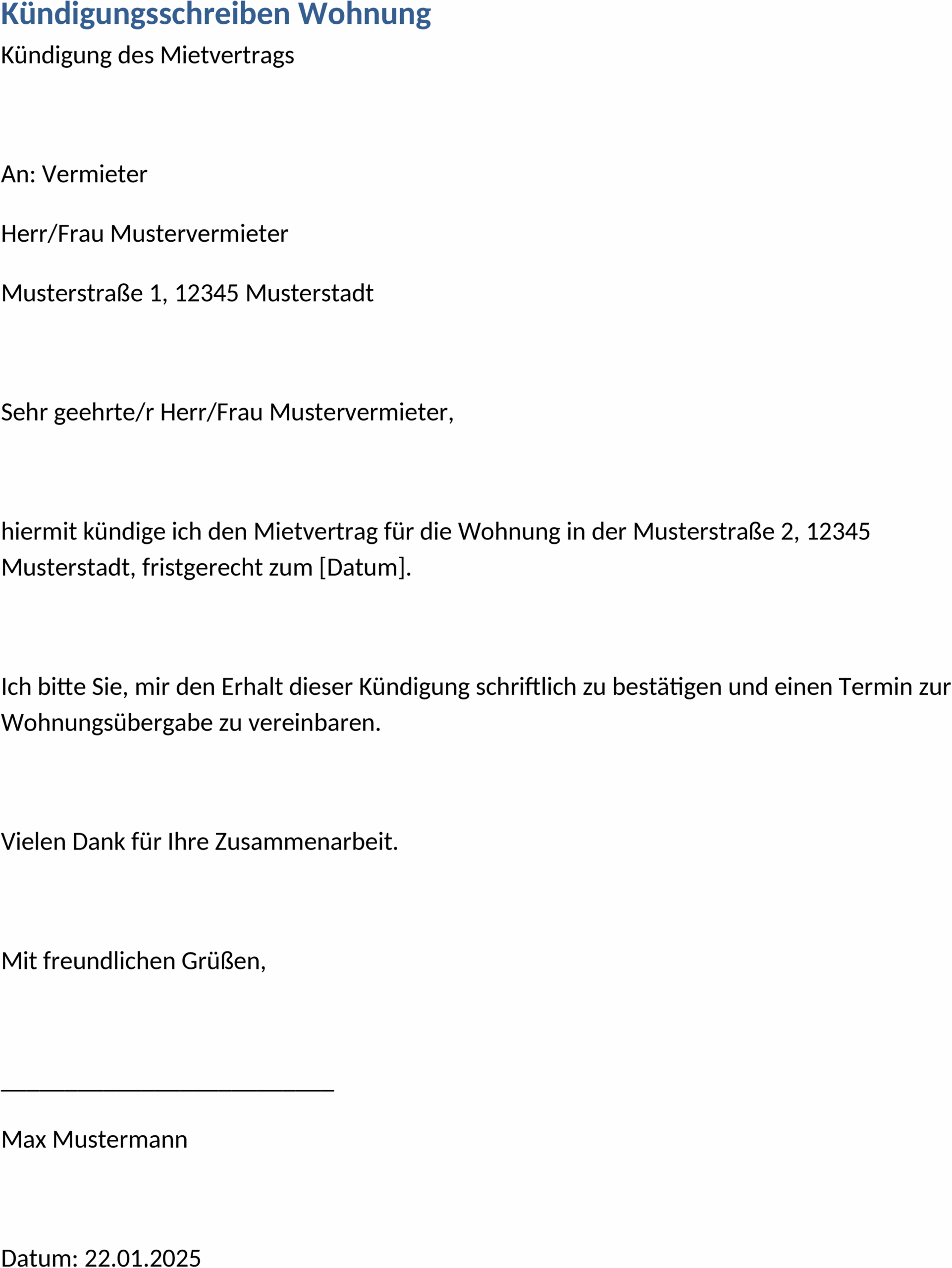 Kuendigungsschreiben Wohnung Word-Dokument