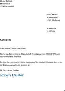 kuendigungsvorlage-golfclub-mitgliedschaft