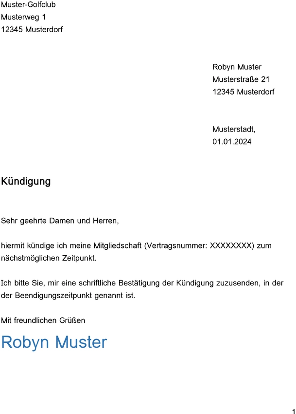 kuendigungsvorlage-golfclub-mitgliedschaft