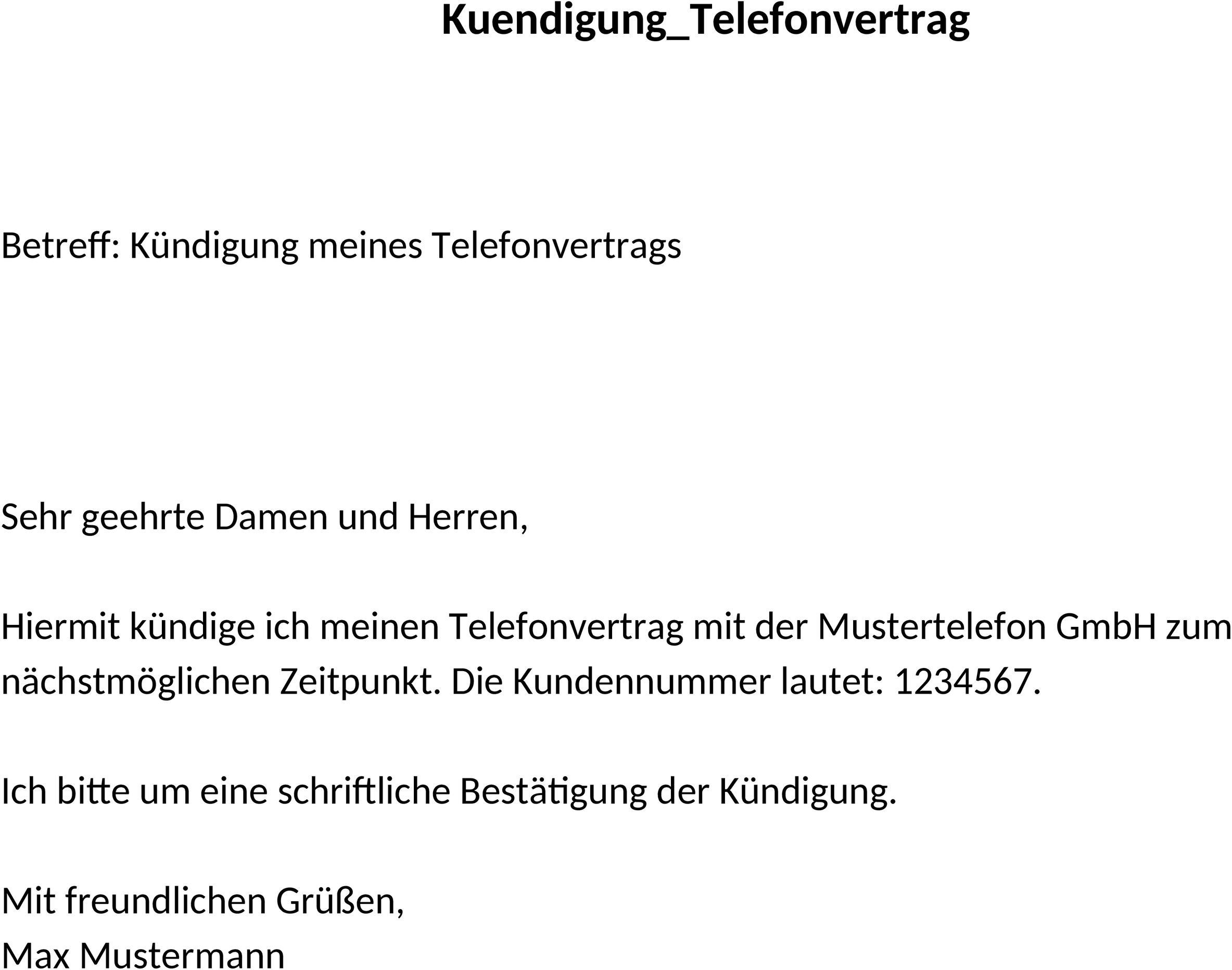 Kuendigungsvorlage Mobilfunkvertrag
