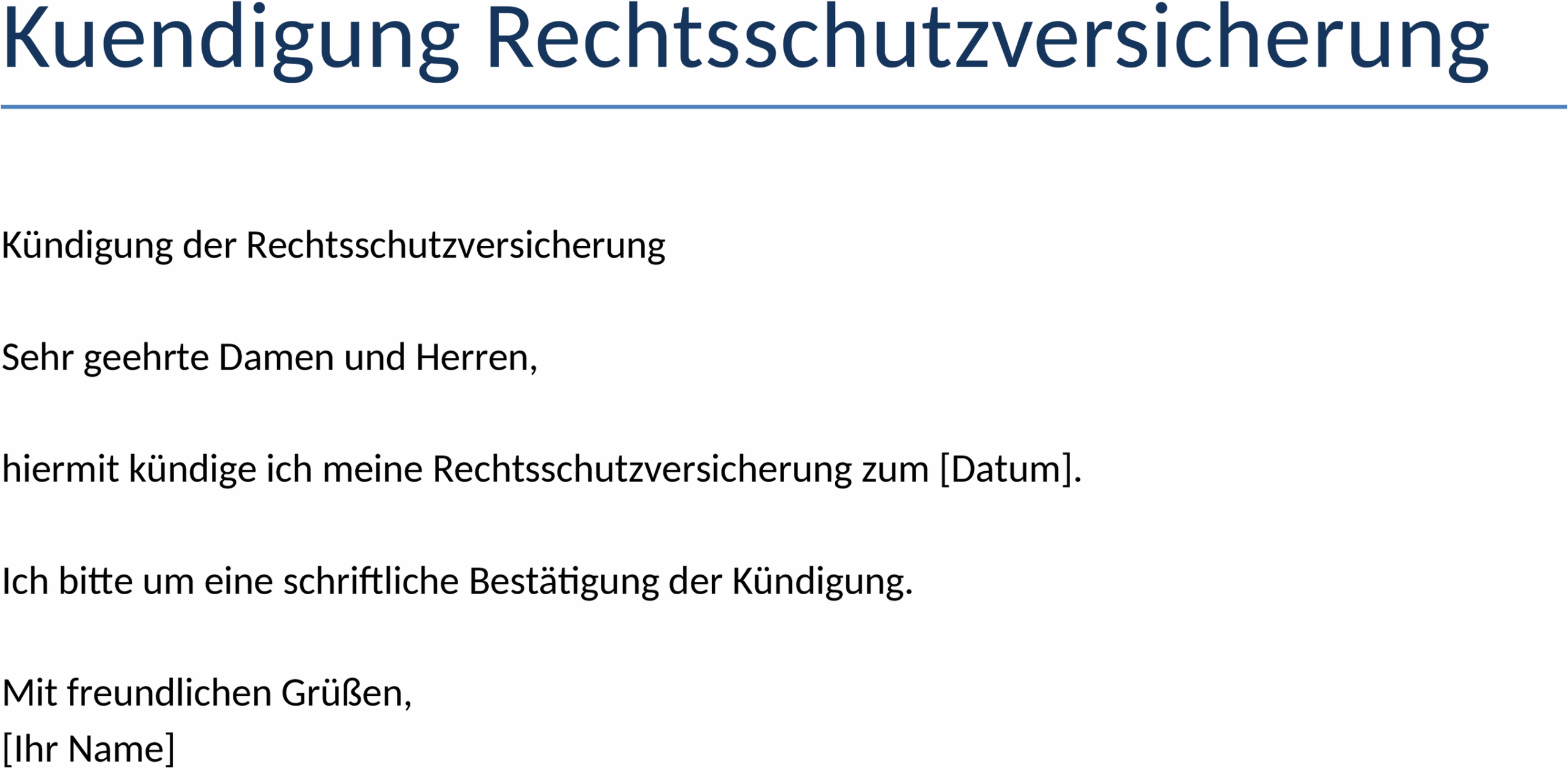 Kündigungsvorlage für Rechtsschutzversicherung