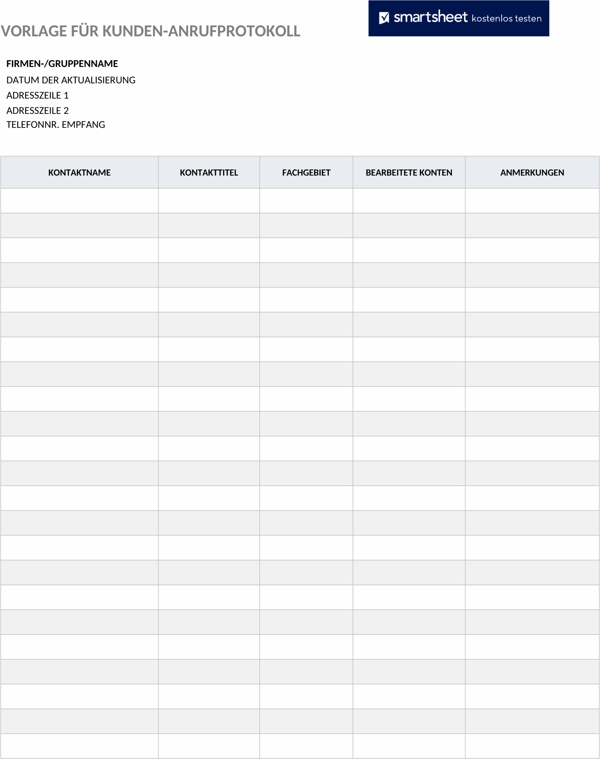 Word-Vorlage für Kundenanrufprotokoll