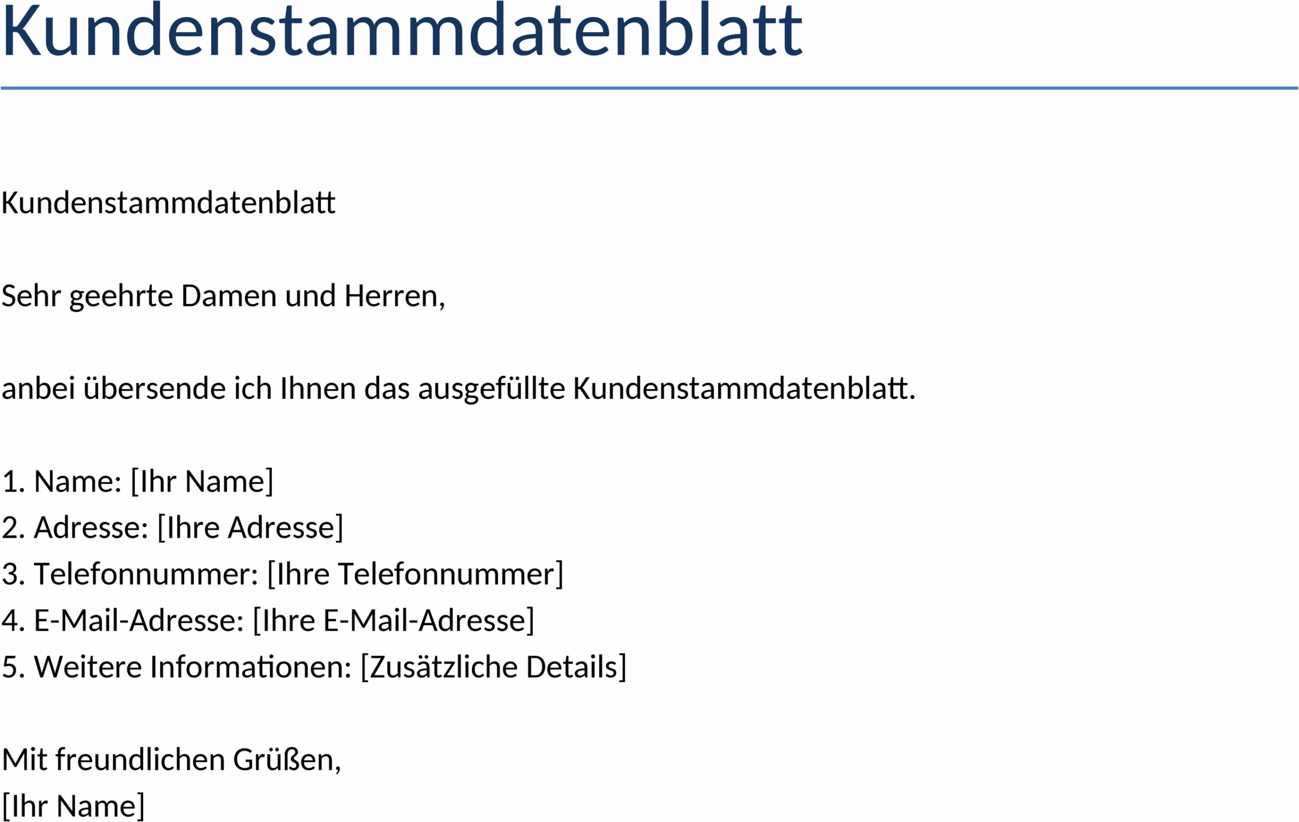 Kundenstammdatenblatt Word Vorlage