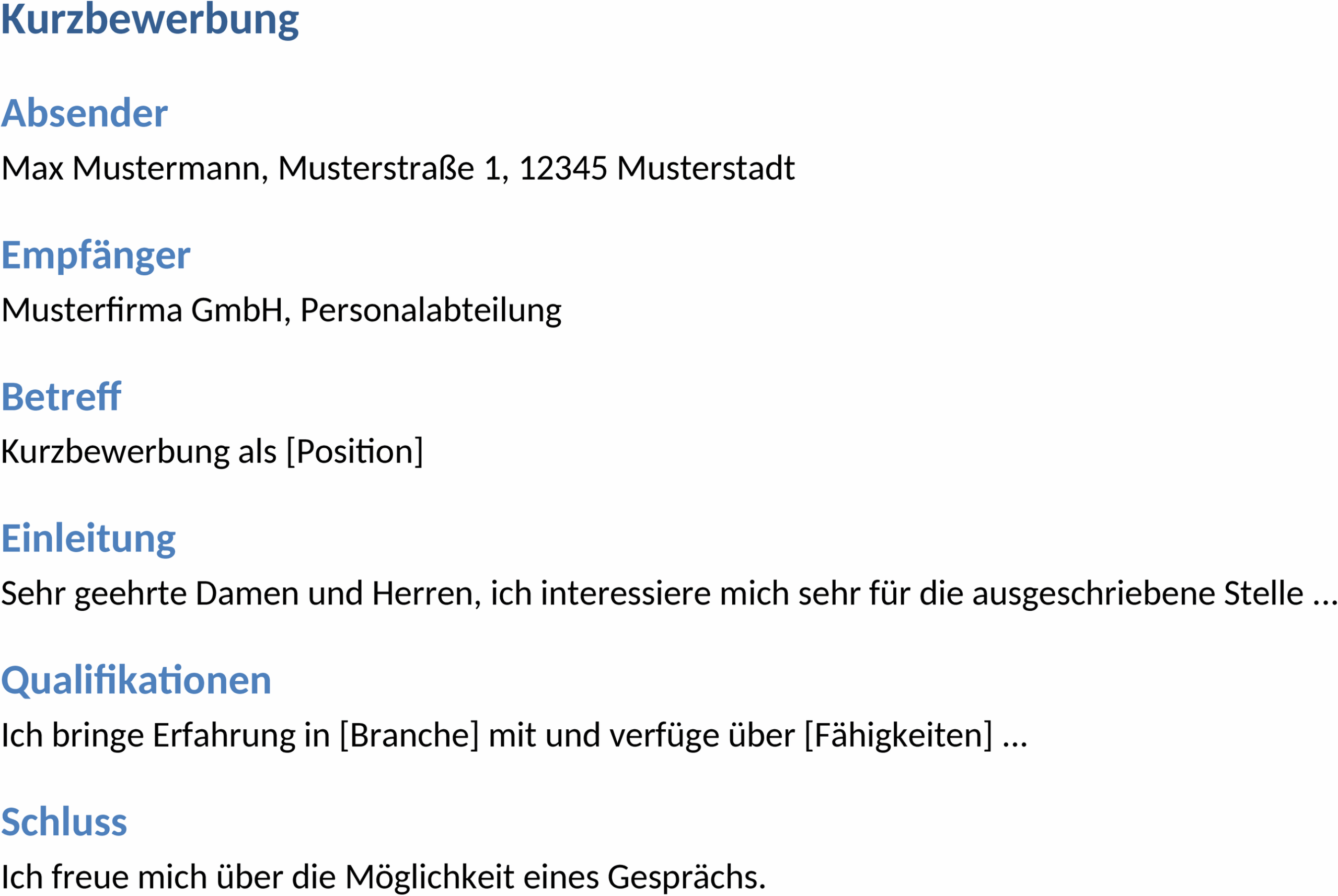 Kurzbewerbung Word-Dokument