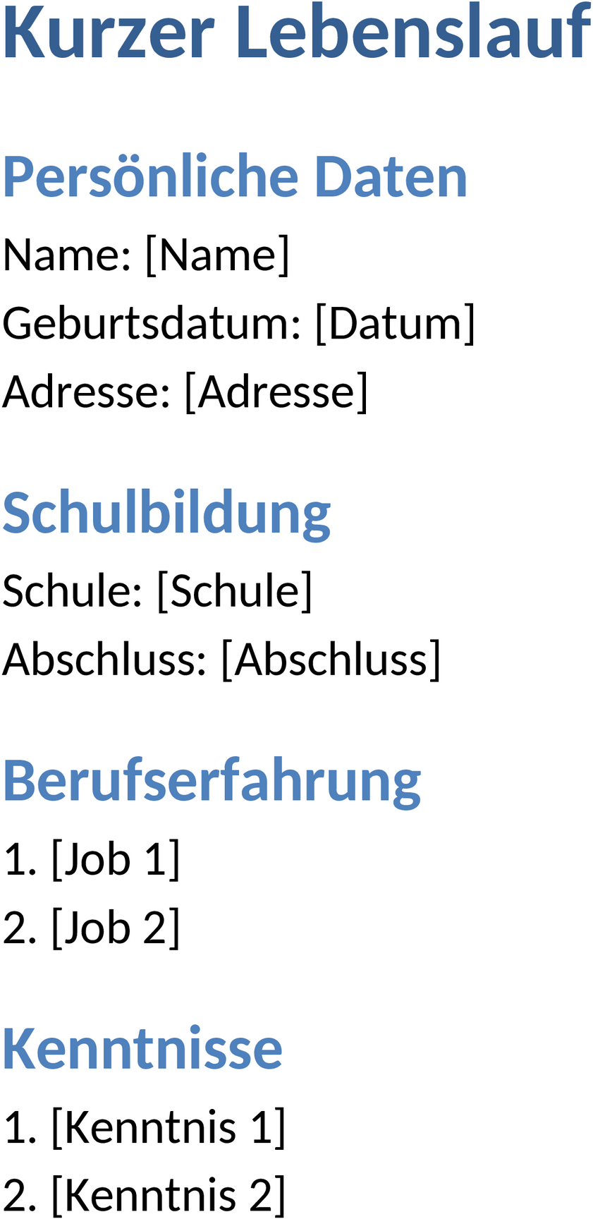 Kurzer Lebenslauf im DOCX-Format