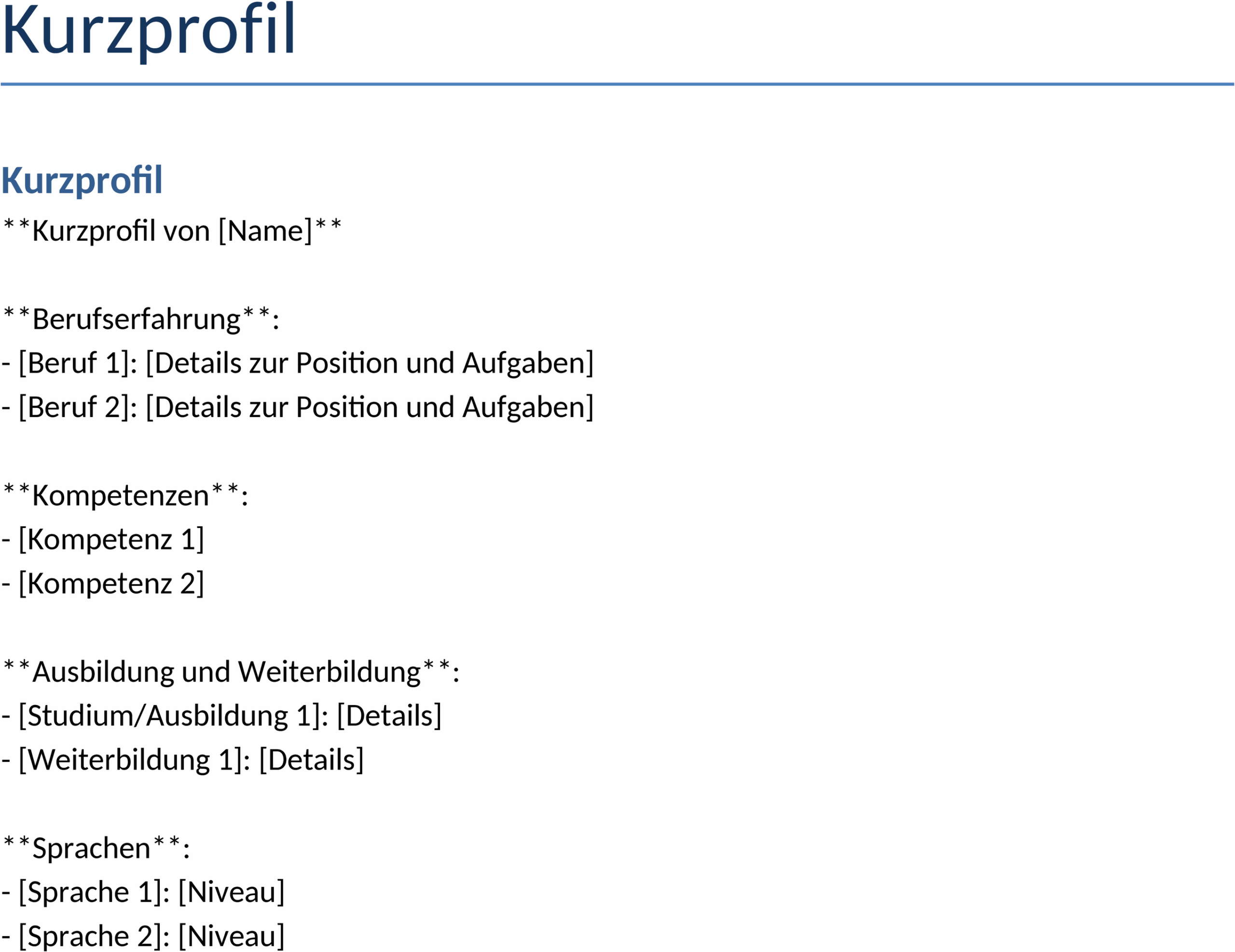 Kurzprofil Word-Dokument für Bewerbungen und Networking