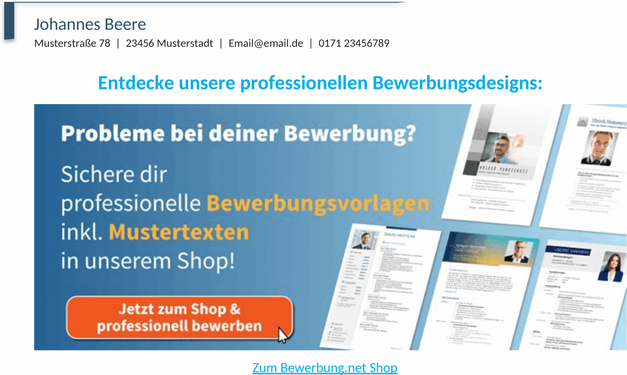 Word Kurzprofil Vorlage für Bewerbungen