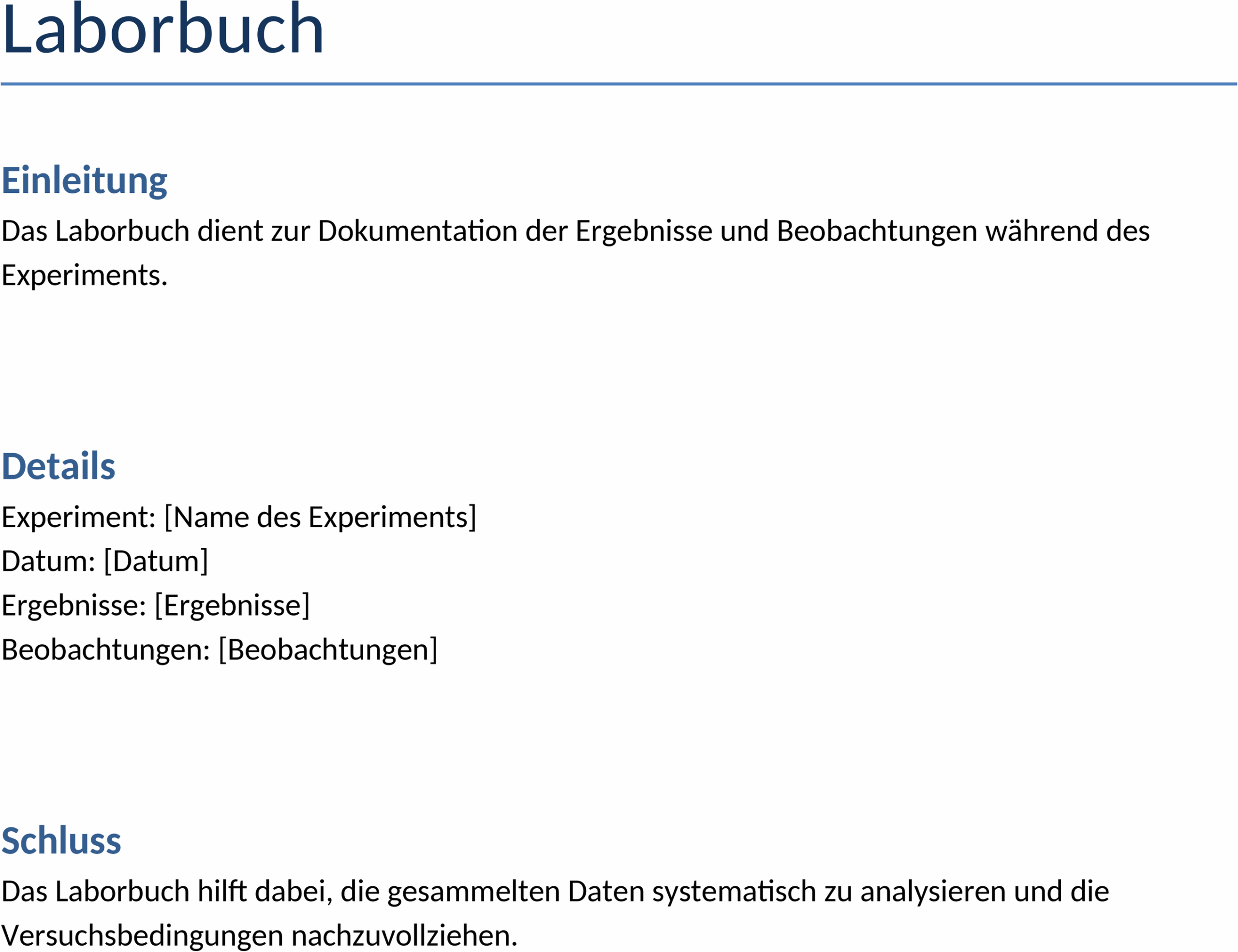 Laborbuch Word-Datei für Forschungsprojekte und Experimente