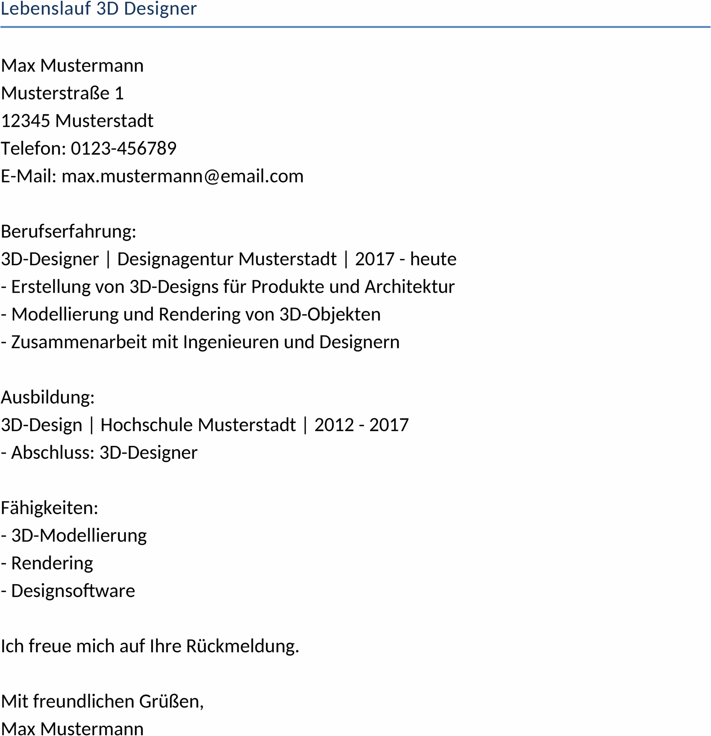 Word-Lebenslauf für 3D-Designer