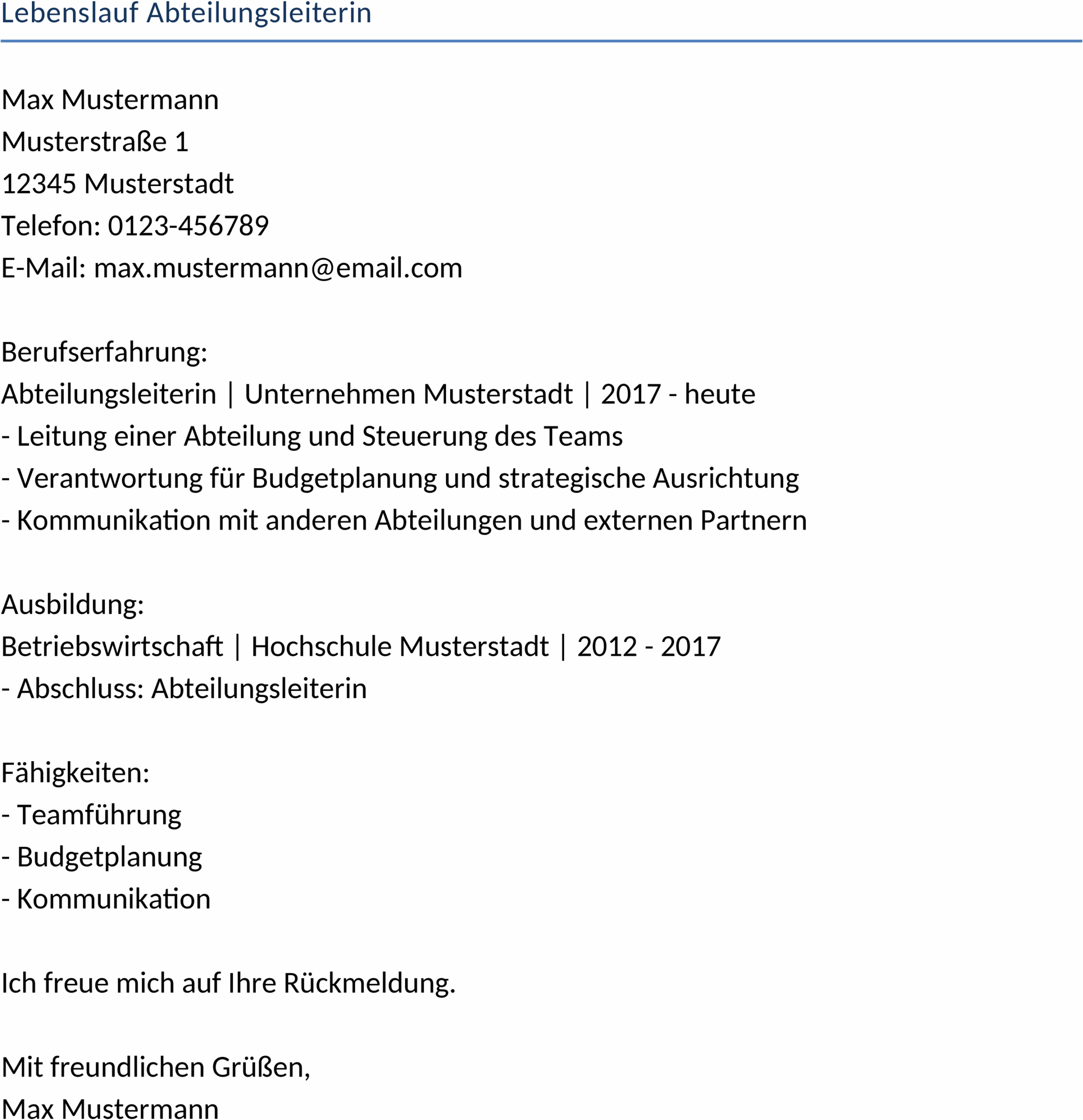 Lebenslauf Abteilungsleiterin: Word-Vorlage für eine erfolgreiche Bewerbung