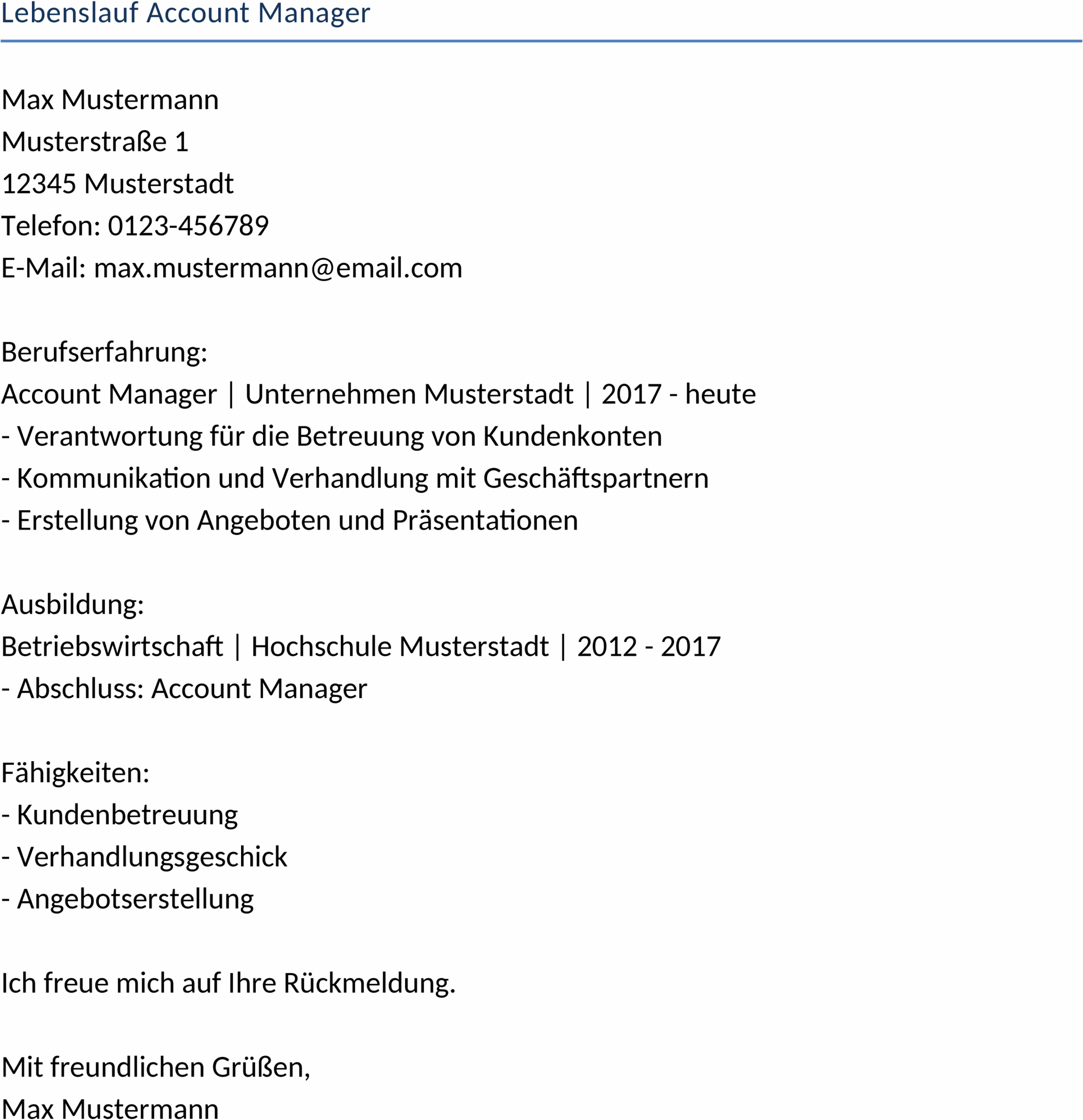 Lebenslauf Account Manager Word
