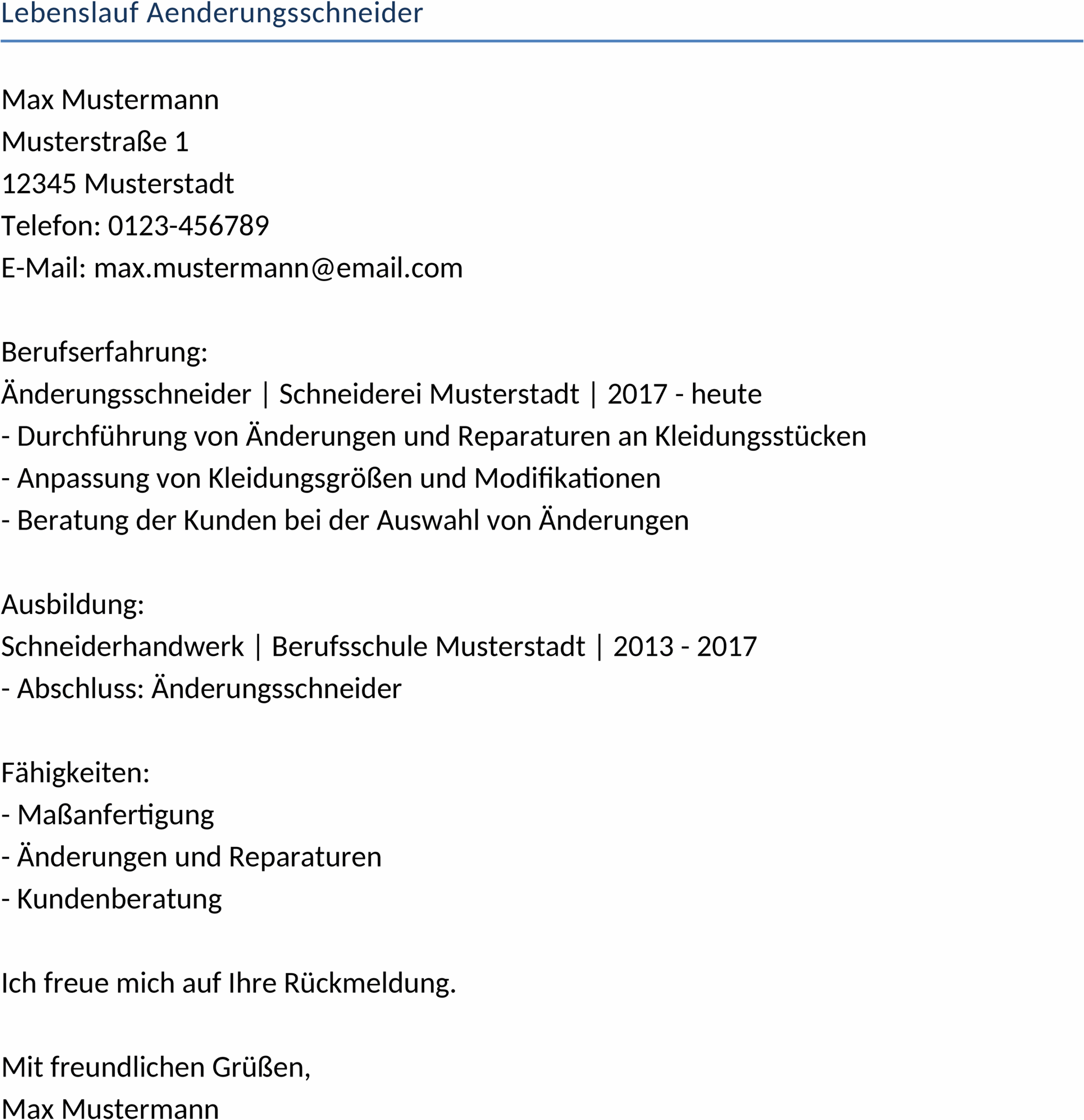 Lebenslauf als Word-Vorlage für Änderungsschneider