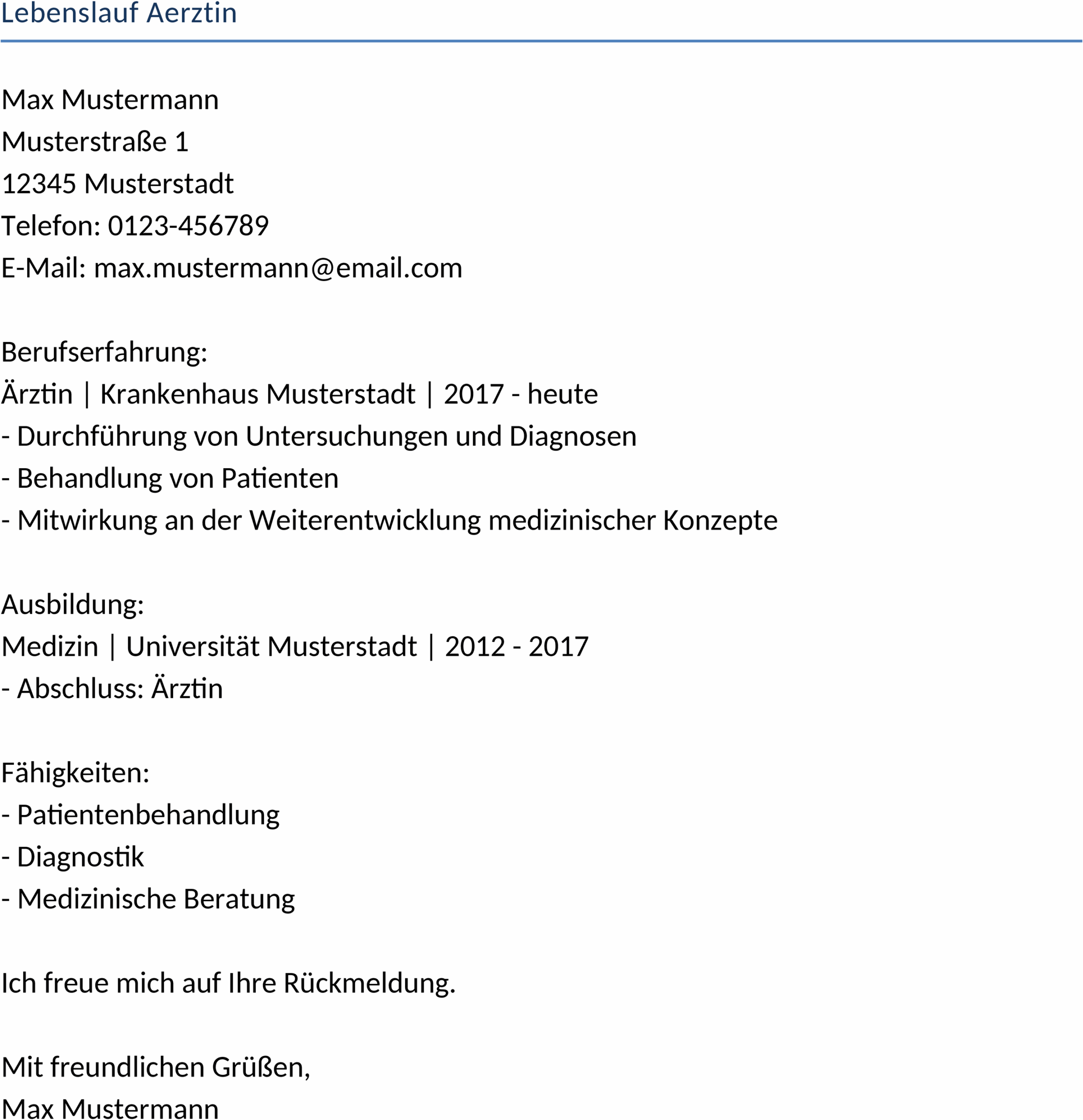 Lebenslauf-Vorlage für Ärztinnen