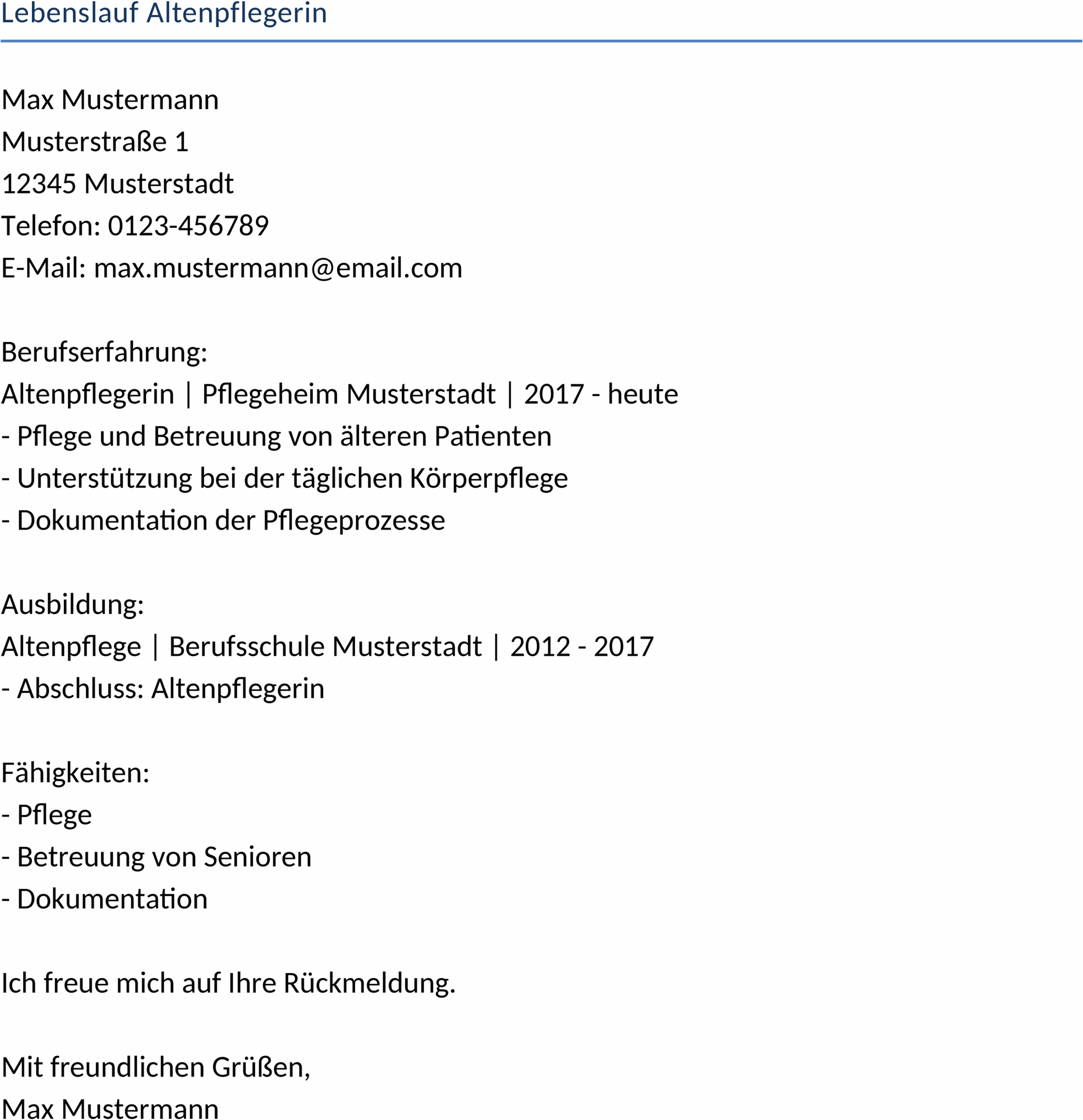 Lebenslauf-Vorlage für Altenpflegerin im Word-Format