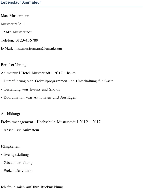lebenslauf-animateur-vorlage-fuer-bewerbungen