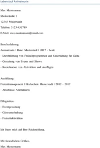 lebenslauf-animateurin-muster-vorlage
