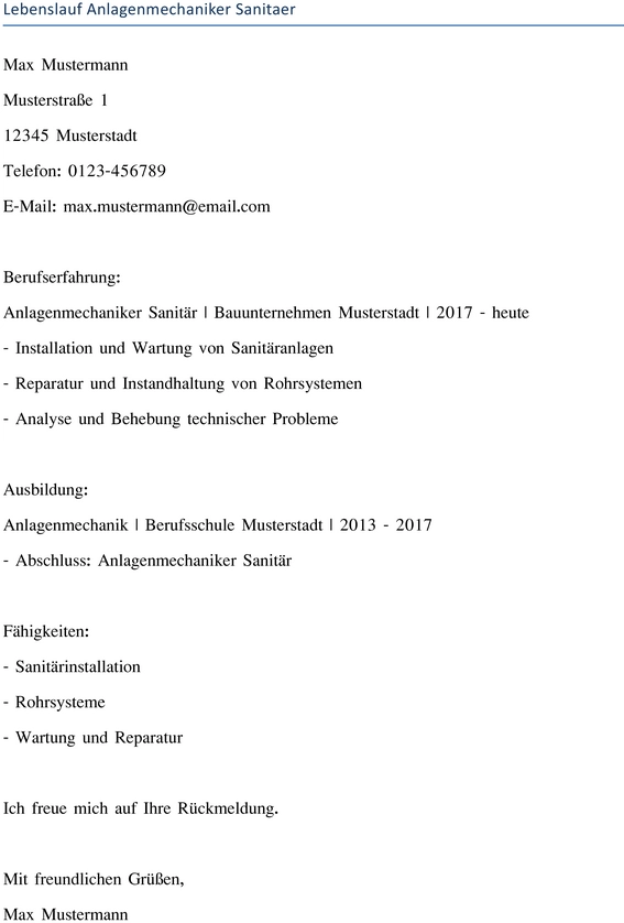 lebenslauf-anlagenmechaniker-sanitaer