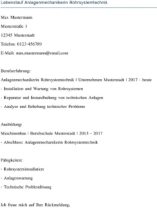 lebenslauf-anlagenmechanikerin-rohrsystemtechnik