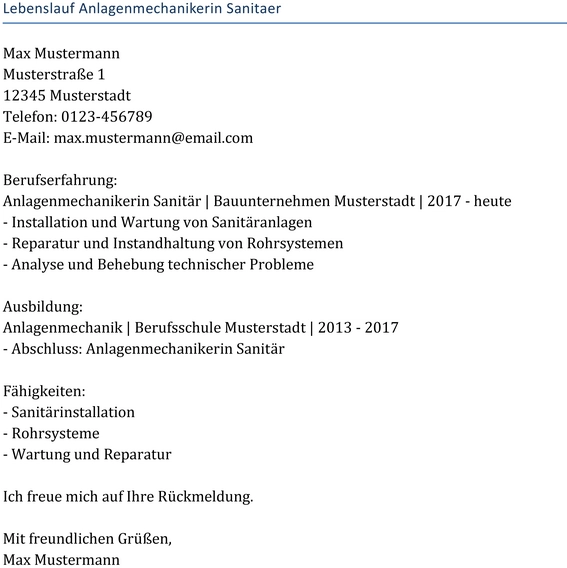 lebenslauf-anlagenmechanikerin-sanitaer