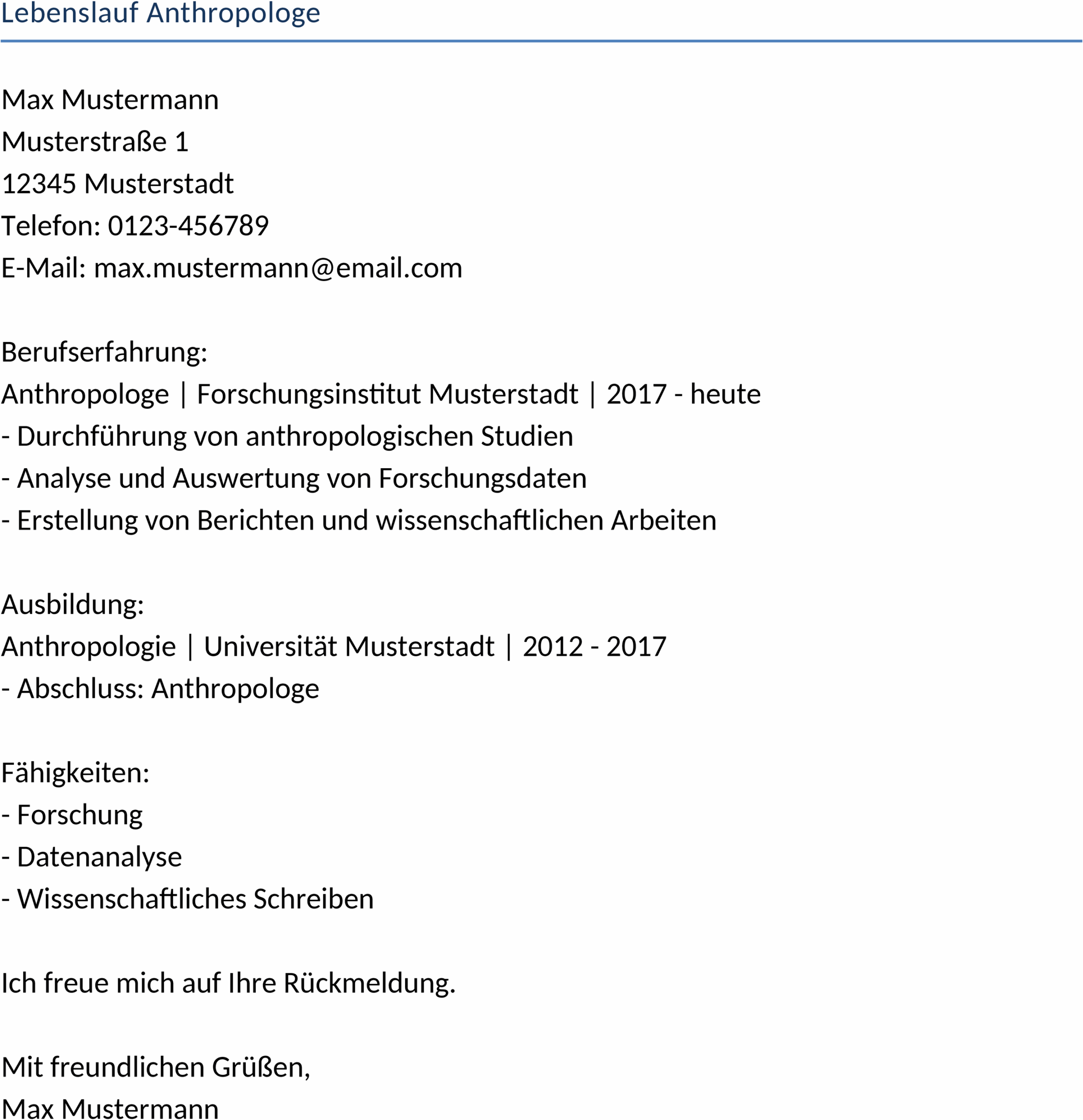 Lebenslauf Anthropologen Word