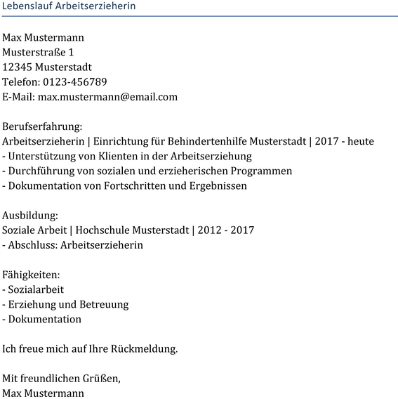 lebenslauf-arbeitserzieherin