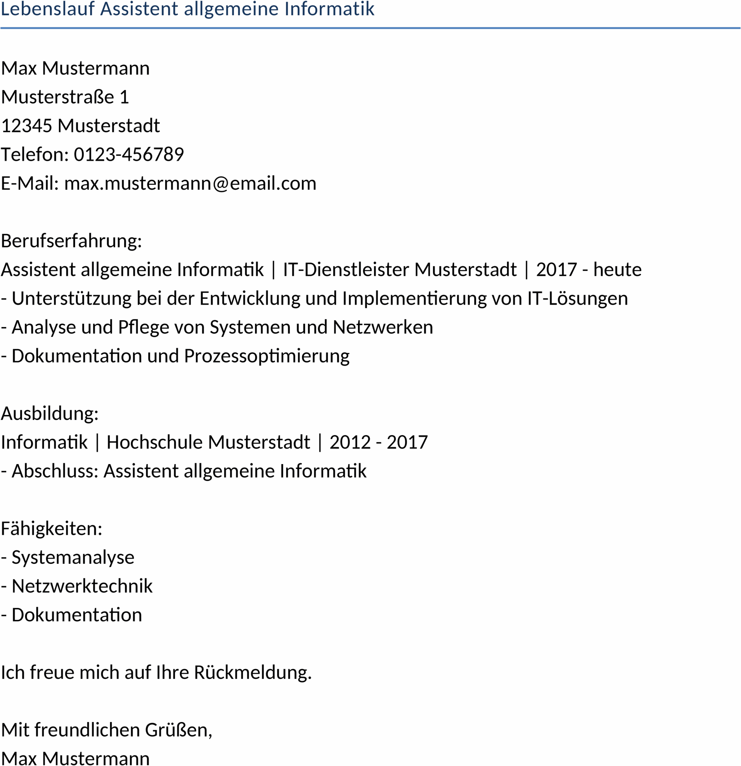 Lebenslaufvorlage für Allgemeine Informatik im DOCX-Format