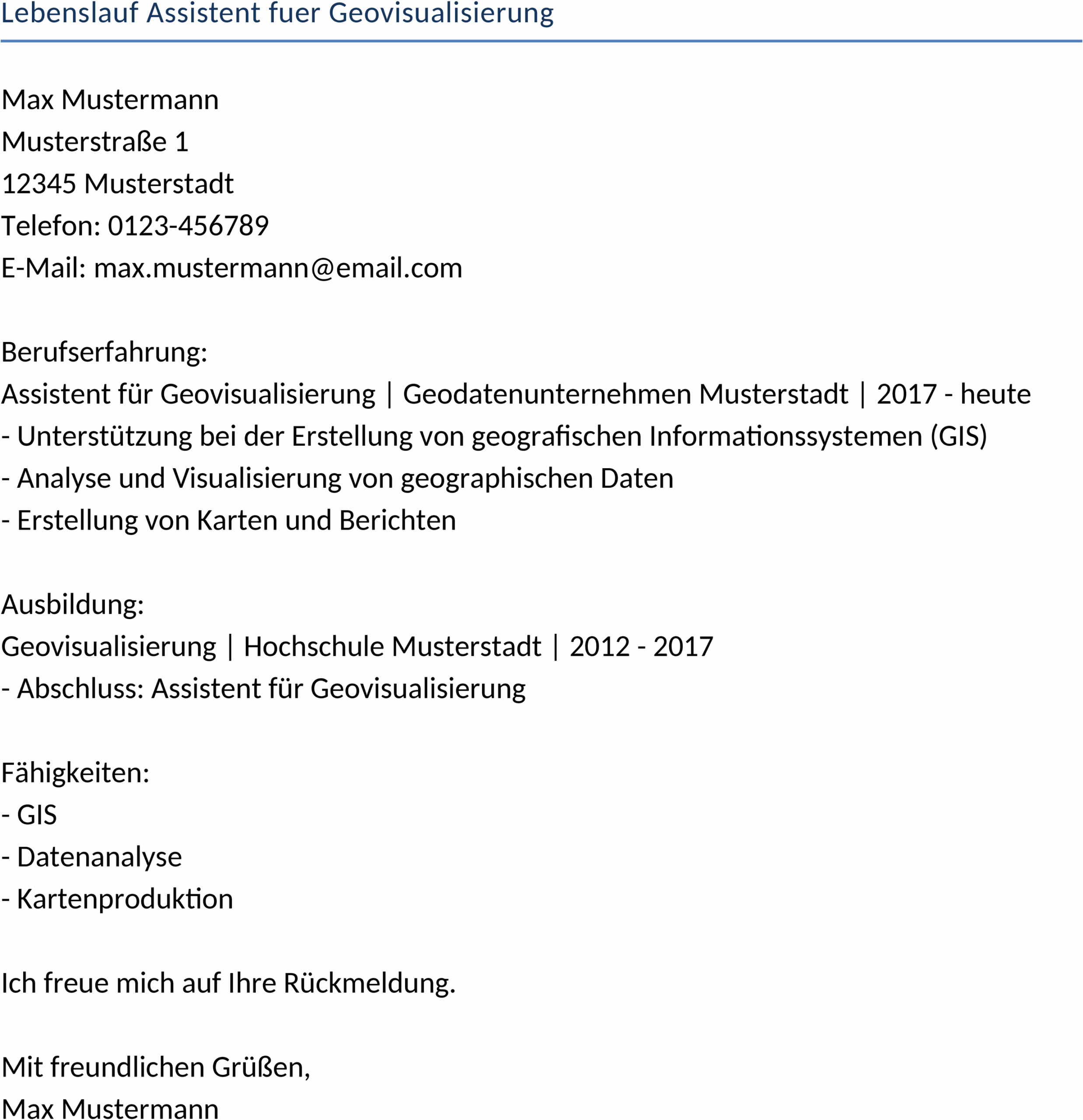 Lebenslauf-Assistent für Geovisualisierung