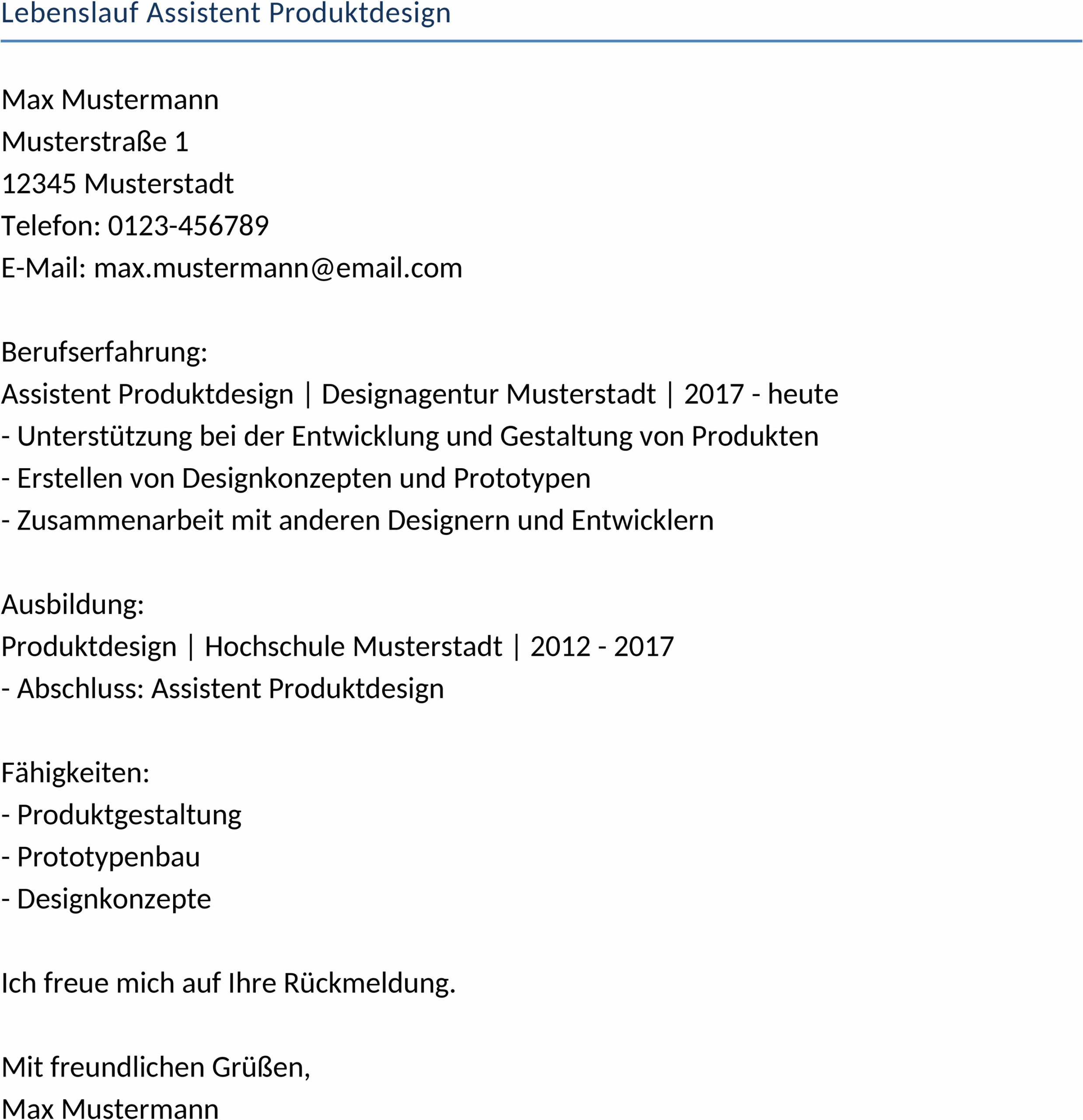Lebenslauf-Assistent für Produktdesign