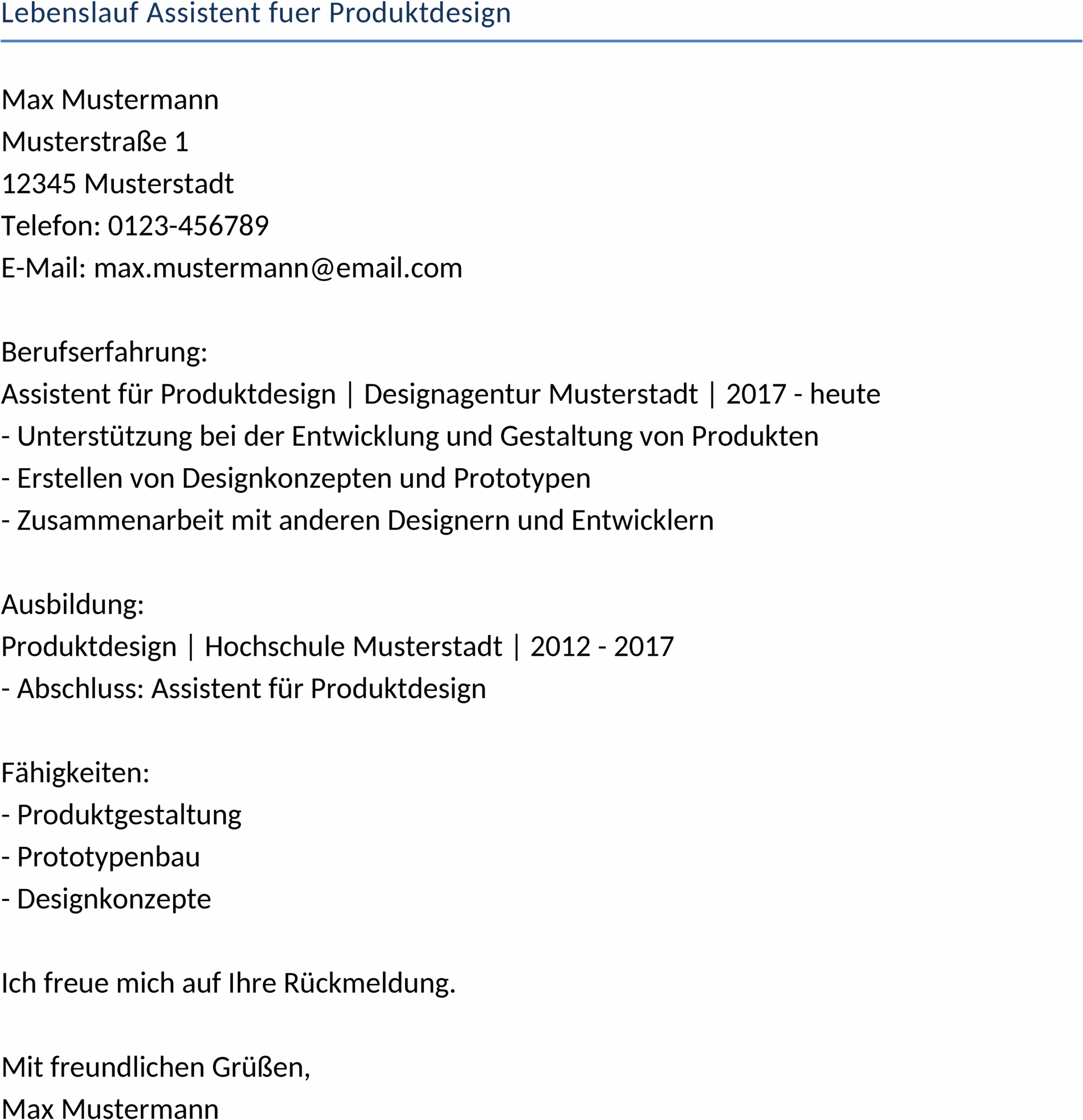 Word-Vorlage Lebenslauf-Assistent für Produktdesign
